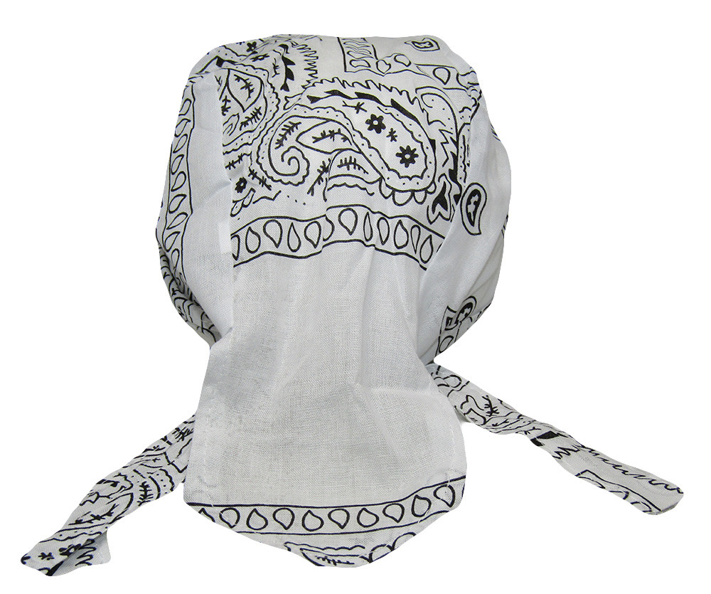 White / Black Paisley Printed Do Rag Doo Rag Skull Cap Head Wrap
