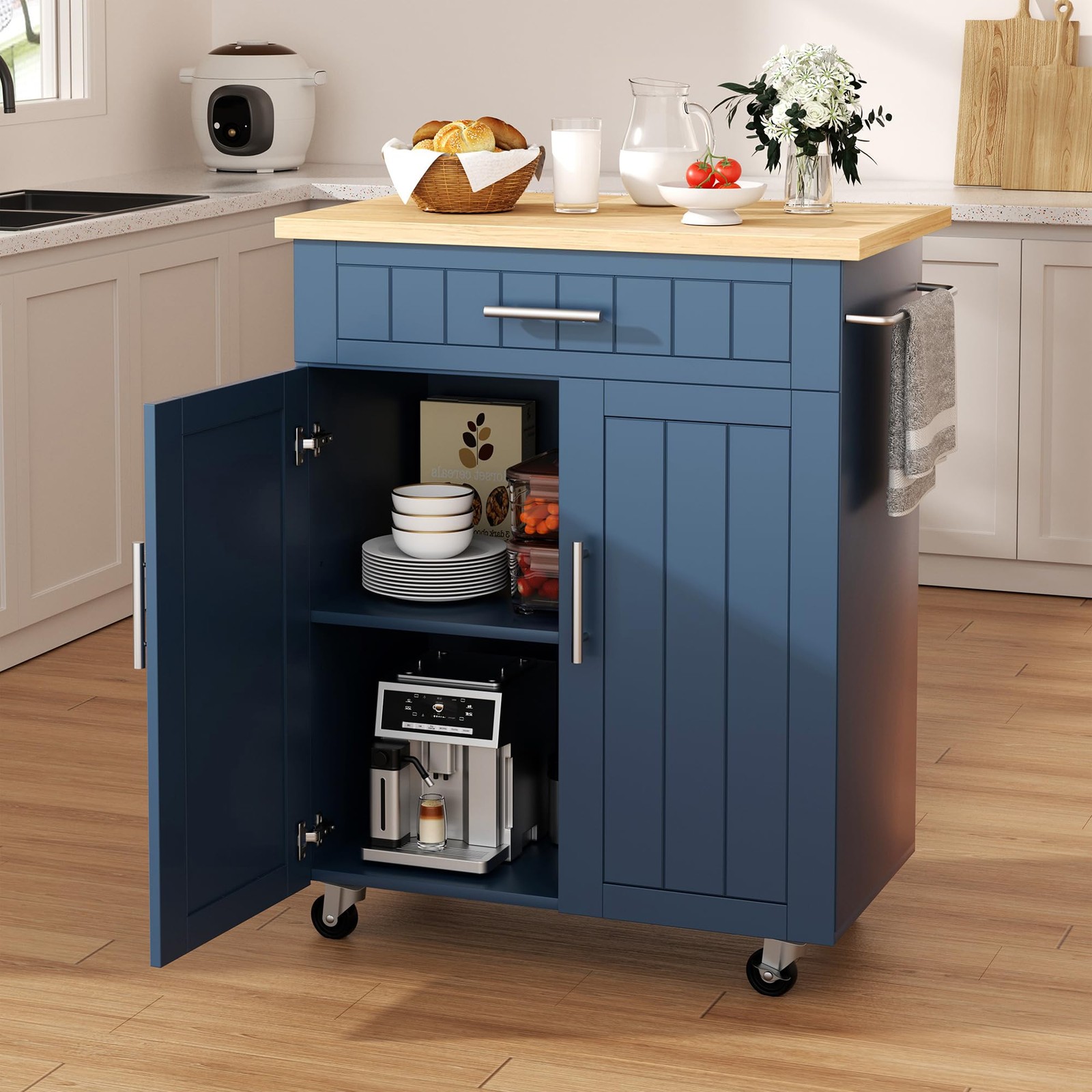 Kitchen Island cart with Storage, Portable Bar Cabinet on Wheels, Rolling Mic...
