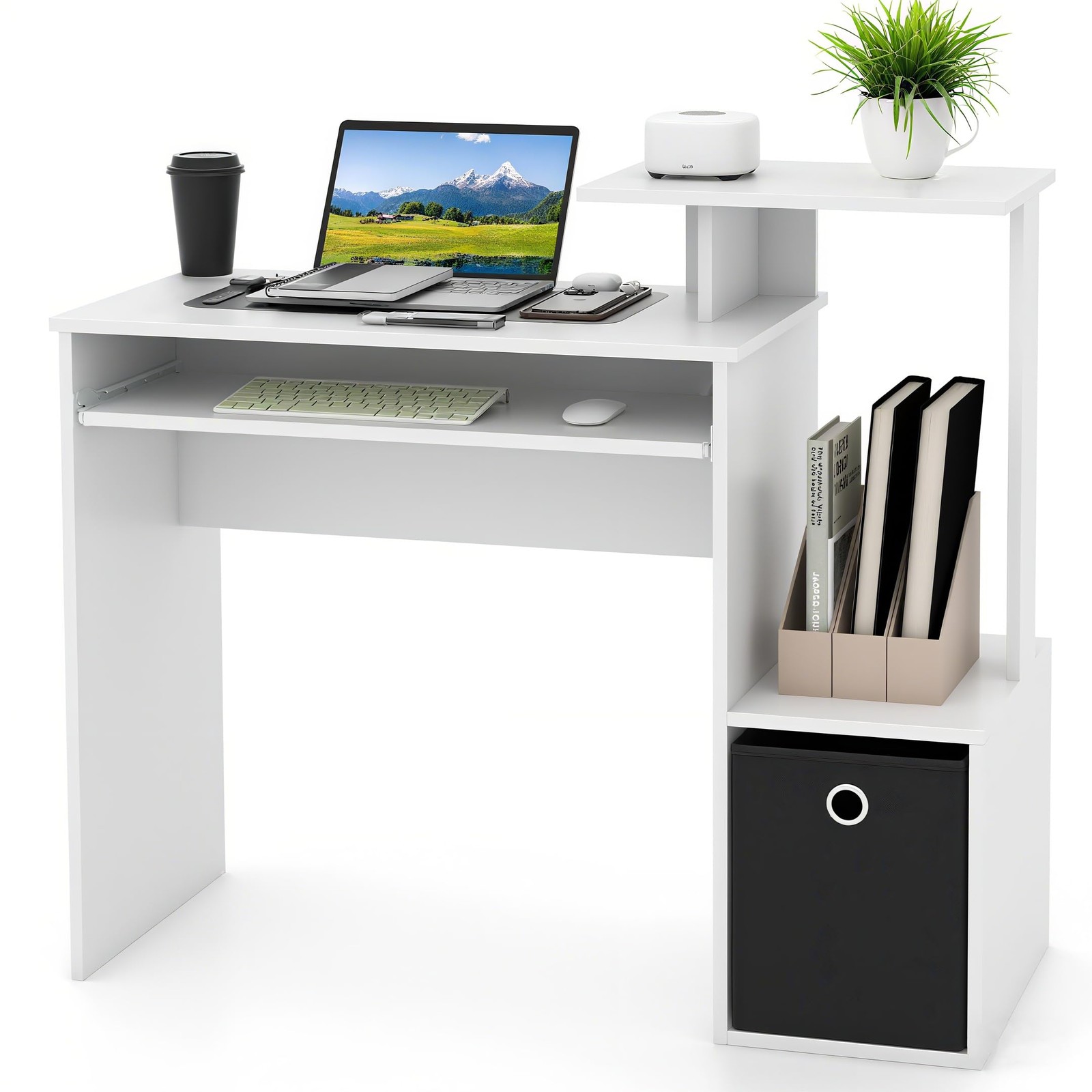 New Giantex White Computer Desk with Drawers & Keyboard Tray, Modern Home Office