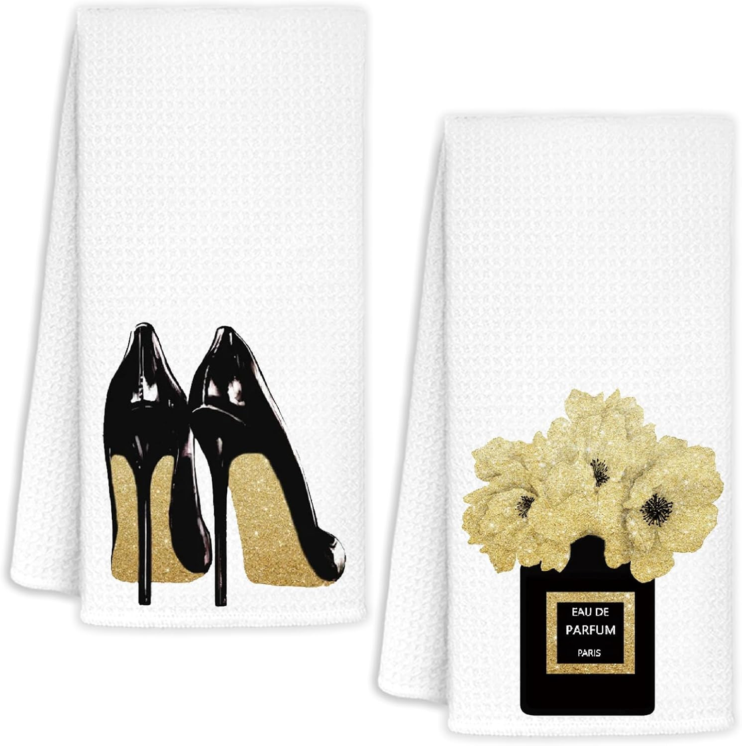 Gold and Black Towels for Bathroom Kitchen Decor, Funky Modern Perfume and High