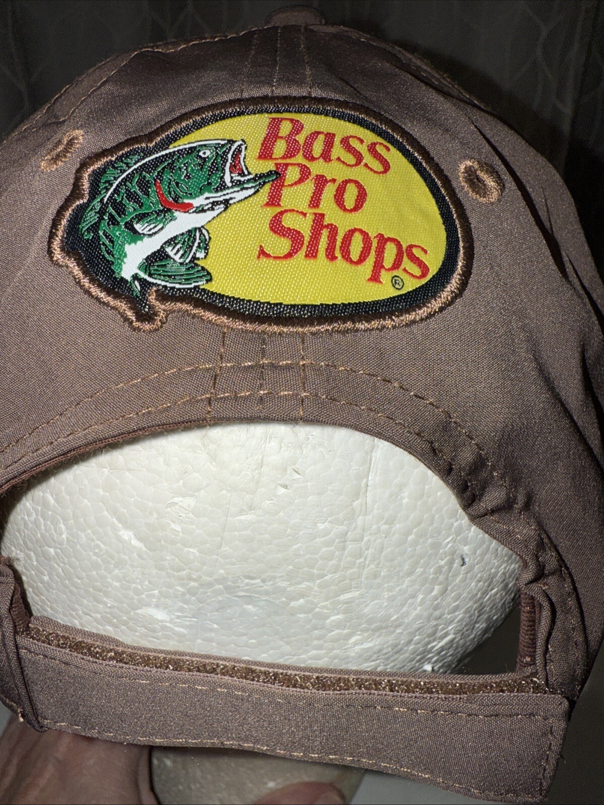 Bass Pro Shops Fluorescent Orange Front w Brown Hat Cap Hook Loop Poly Spandex