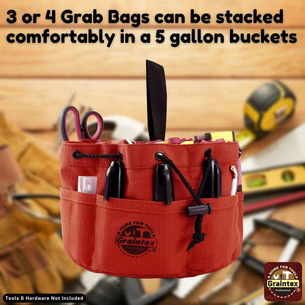 10 In. 18-Pockets Grab Tool Bag with Drawstring Closure in Rust Canvas