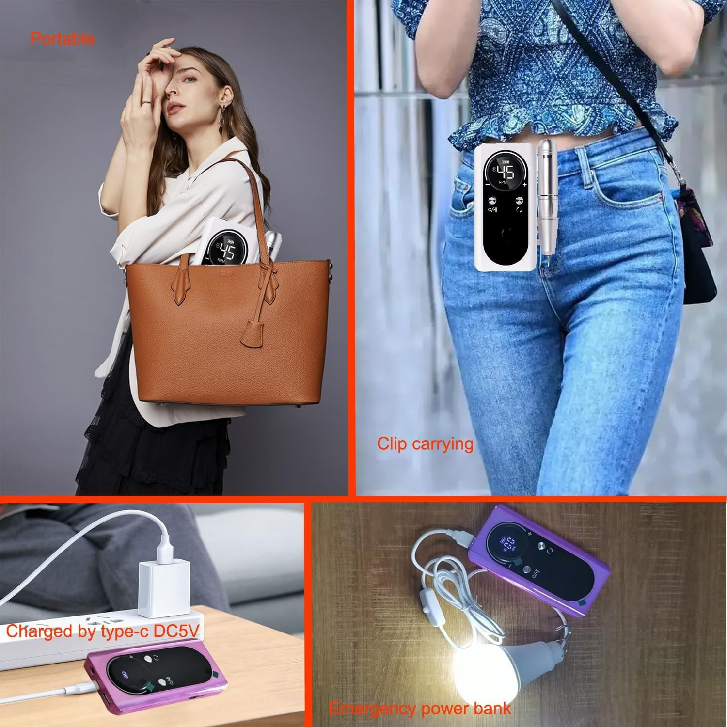 Taladro eléctrico de uñas de 45000 RPM, recargable, portátil, con lima de uñas,