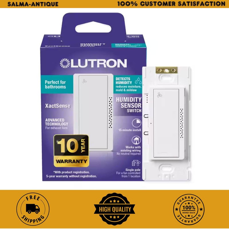 Lutron XactSense Humidity Sensor Switch Bath Exhaust Fan 3A Single Pole White