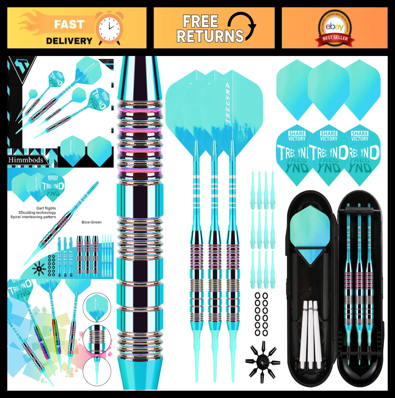 Professional Soft Tip Darts Set - 3 Aluminum Shafts, 2BA Tips & Extra Flights fo
