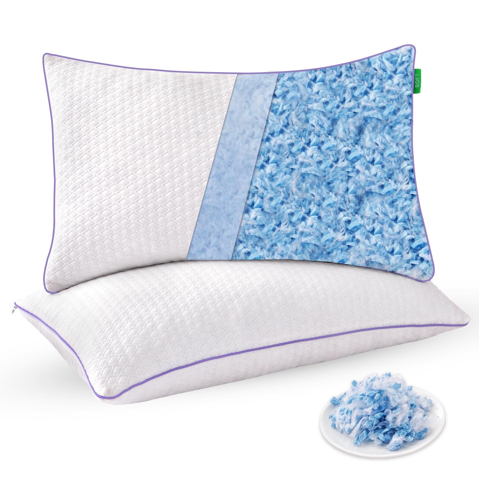 Favorland Cooling Bed Pillows Queen Size Set of 2 - Shredded Memory Foam Pillows