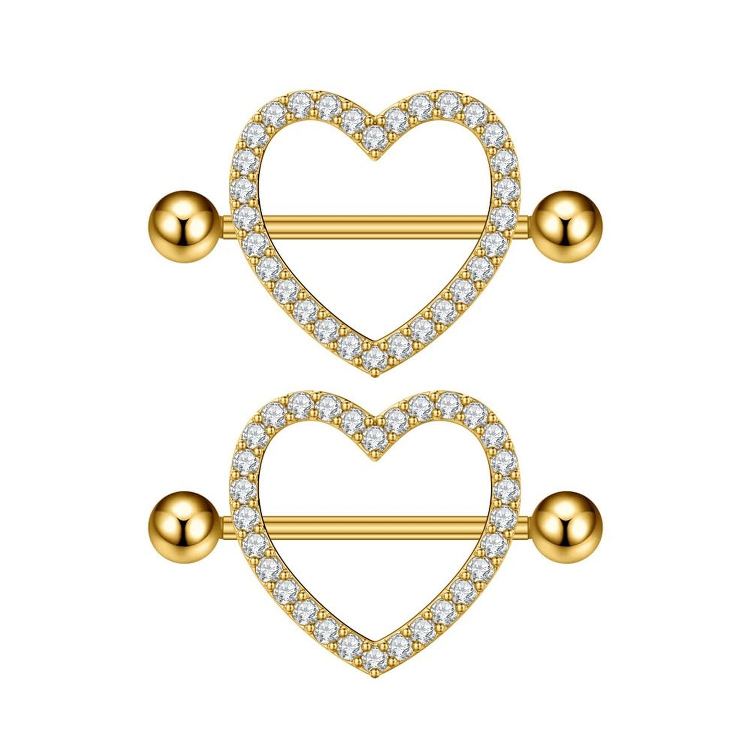 14G Rhinestone Heart Nipple Rings for Women Shiny Cubic Zirconia Hollow Love ...