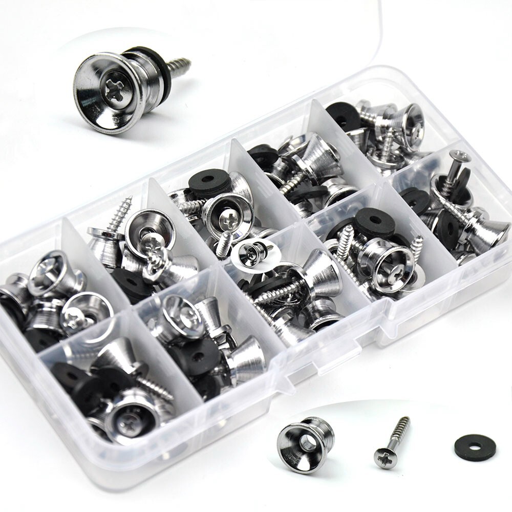 Wholesale 50pcs/lot Buttons + Screws Universal Guitar Strap Locks Nails Silver