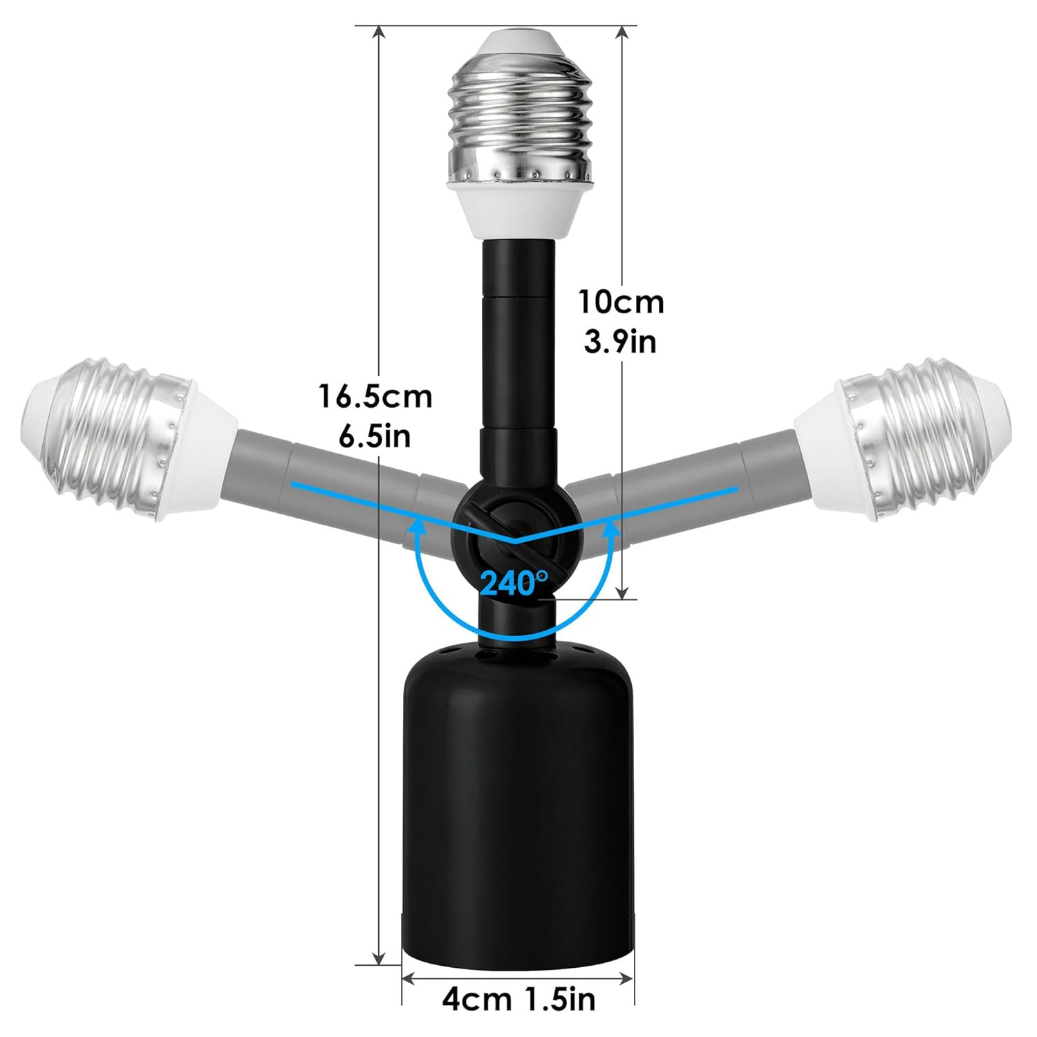 2-Pack Heavy Duty Light Socket Extender, 360° Adjustable E26/E27 Extension Adapt