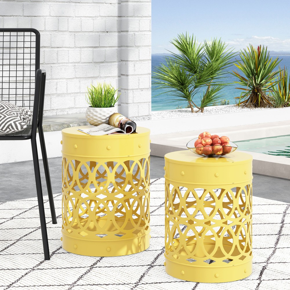 Set of 2 Yellow Iron Accent Tables Modern Side Tables 13.75x13.75x18in
