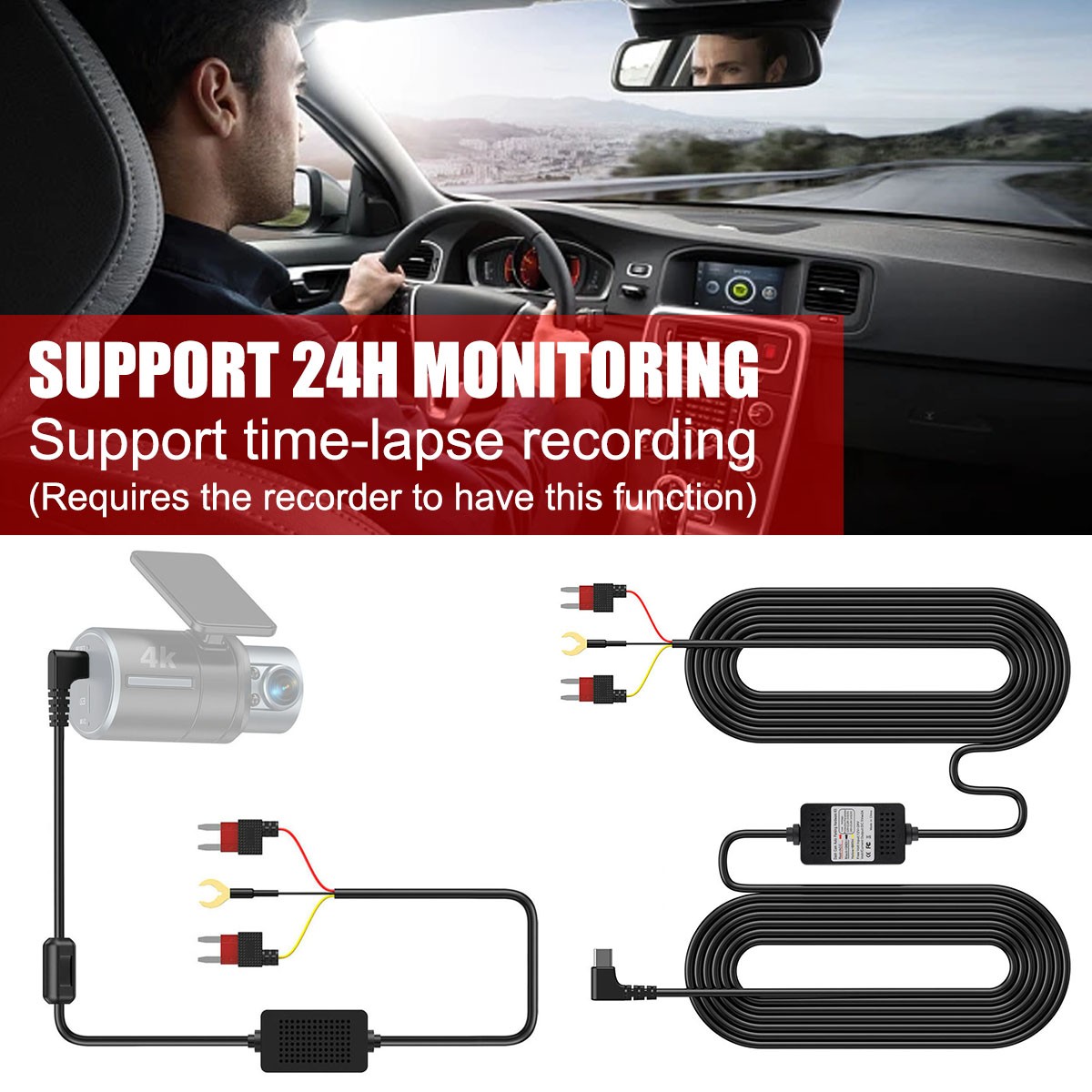 12-24V to 5V 3A Type-C Step-down Cable Suitable For Type-c Interface Recorders