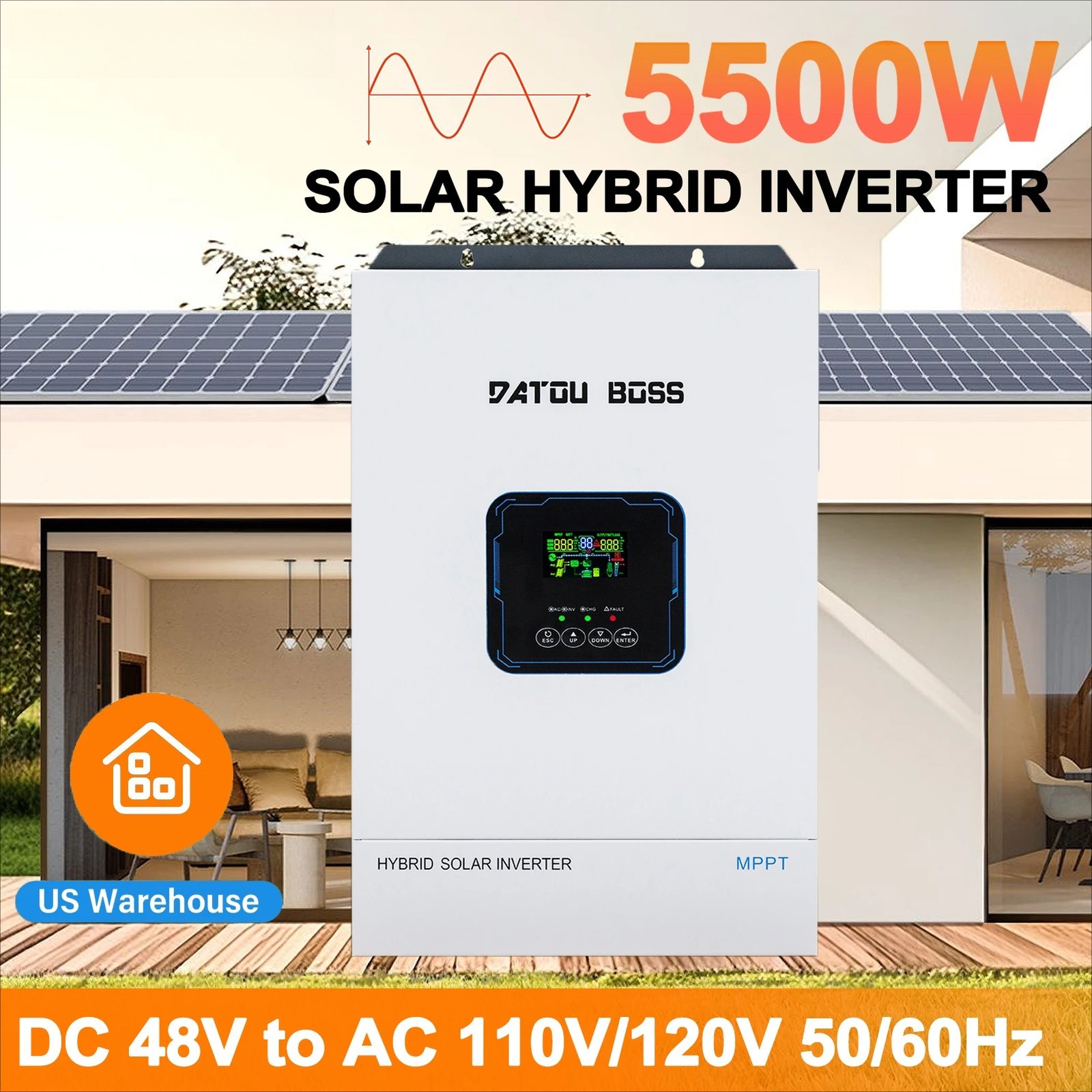48V8500W MPPT Hybrid Solar Inverter Pure Sine Wave 110/120V US Standard Off-Grid