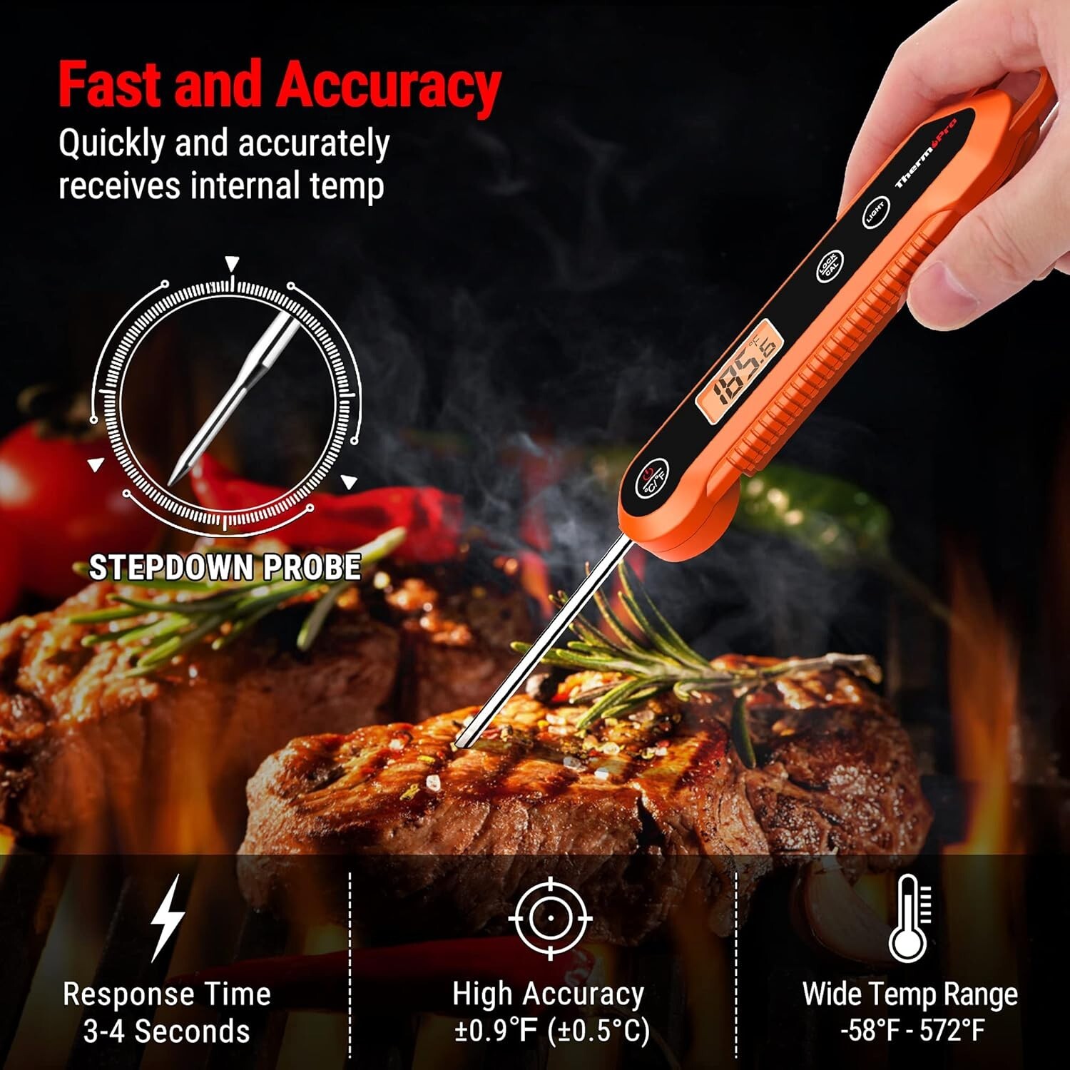 Premium Digital Kitchen Thermometer - Instant Read, Lock & Calibration Features