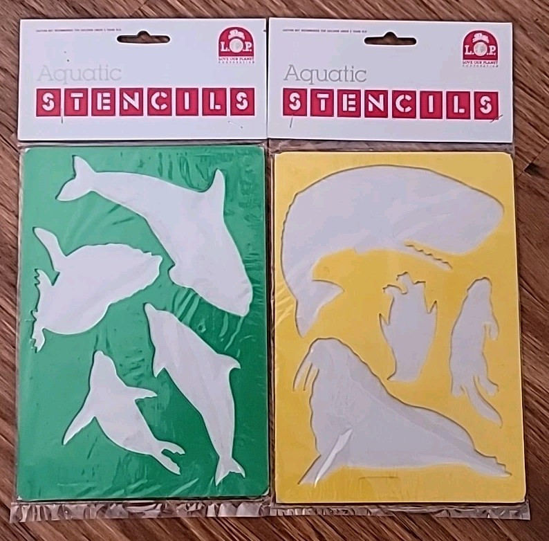 Love Our Planet Aquatic Stencils Fish Whale Walrus  Pk Of 2