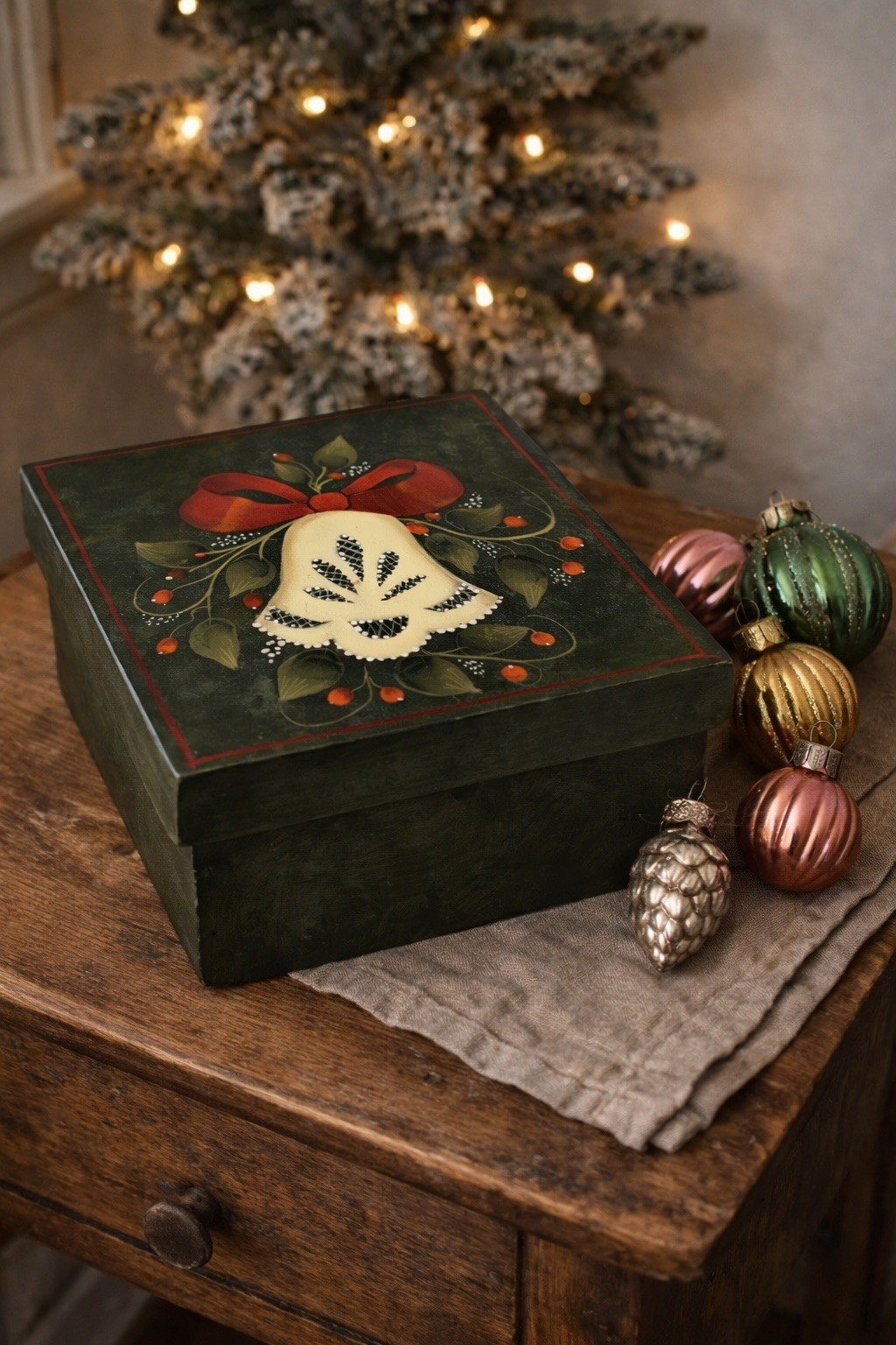 Christmas Wood Box Hand-painted Bell Design