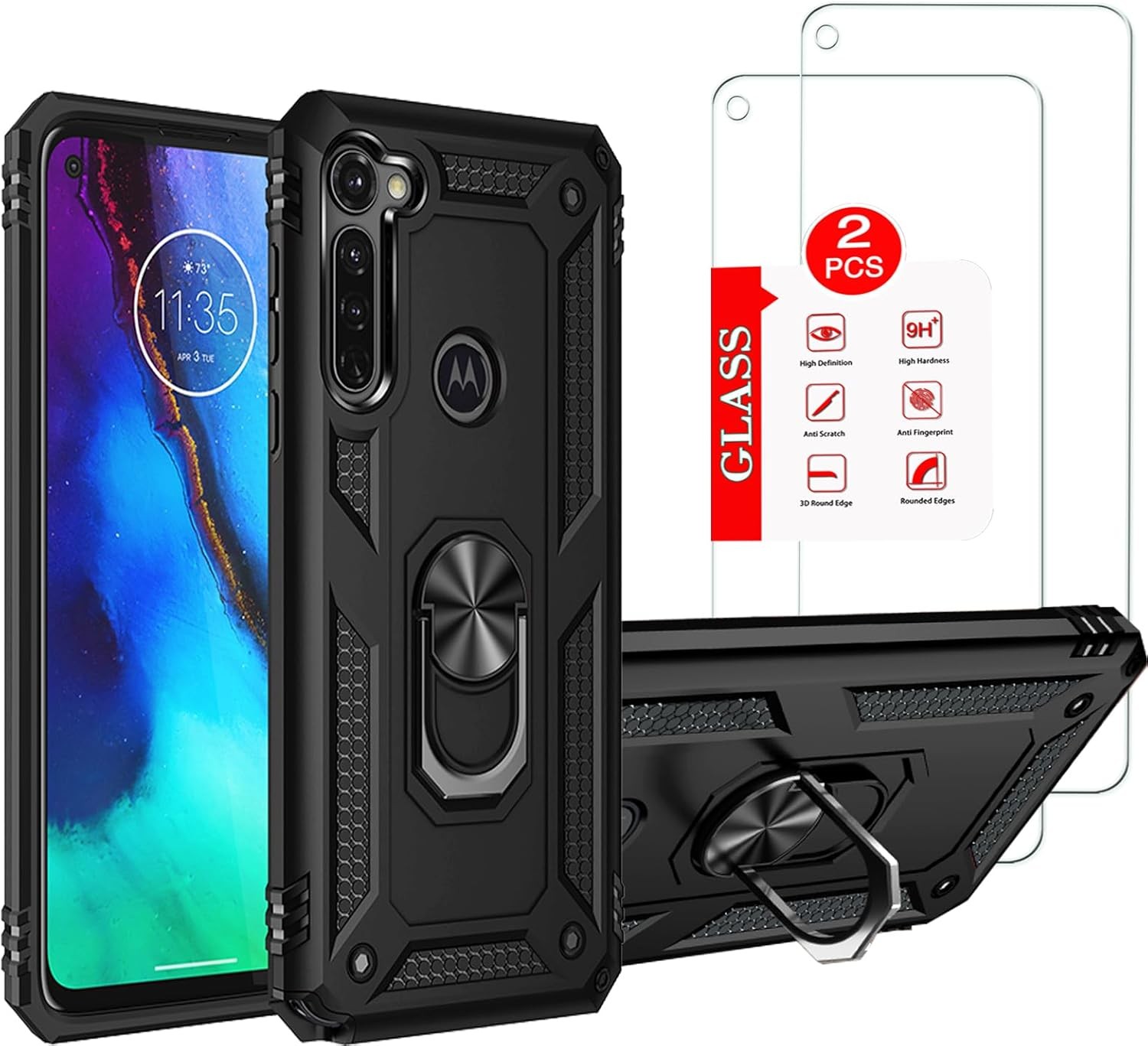 Motorola Moto G Stylus (2020) Case with [2 Pack] Tempered Glass Screen Protector