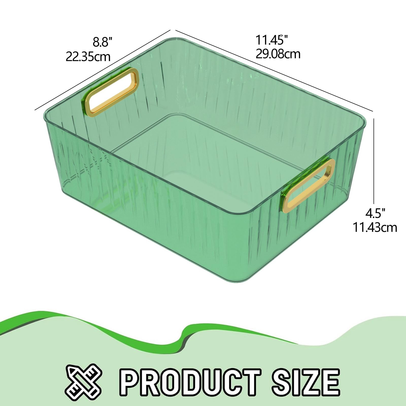 4 Pack Clear Storage Organizer Bins Plastic Cosmetic Bin Green
