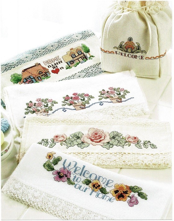 WELCOME TOWEL BORDERS 5 CROSS STITCH PATTERNS  ONLY   -   Y28