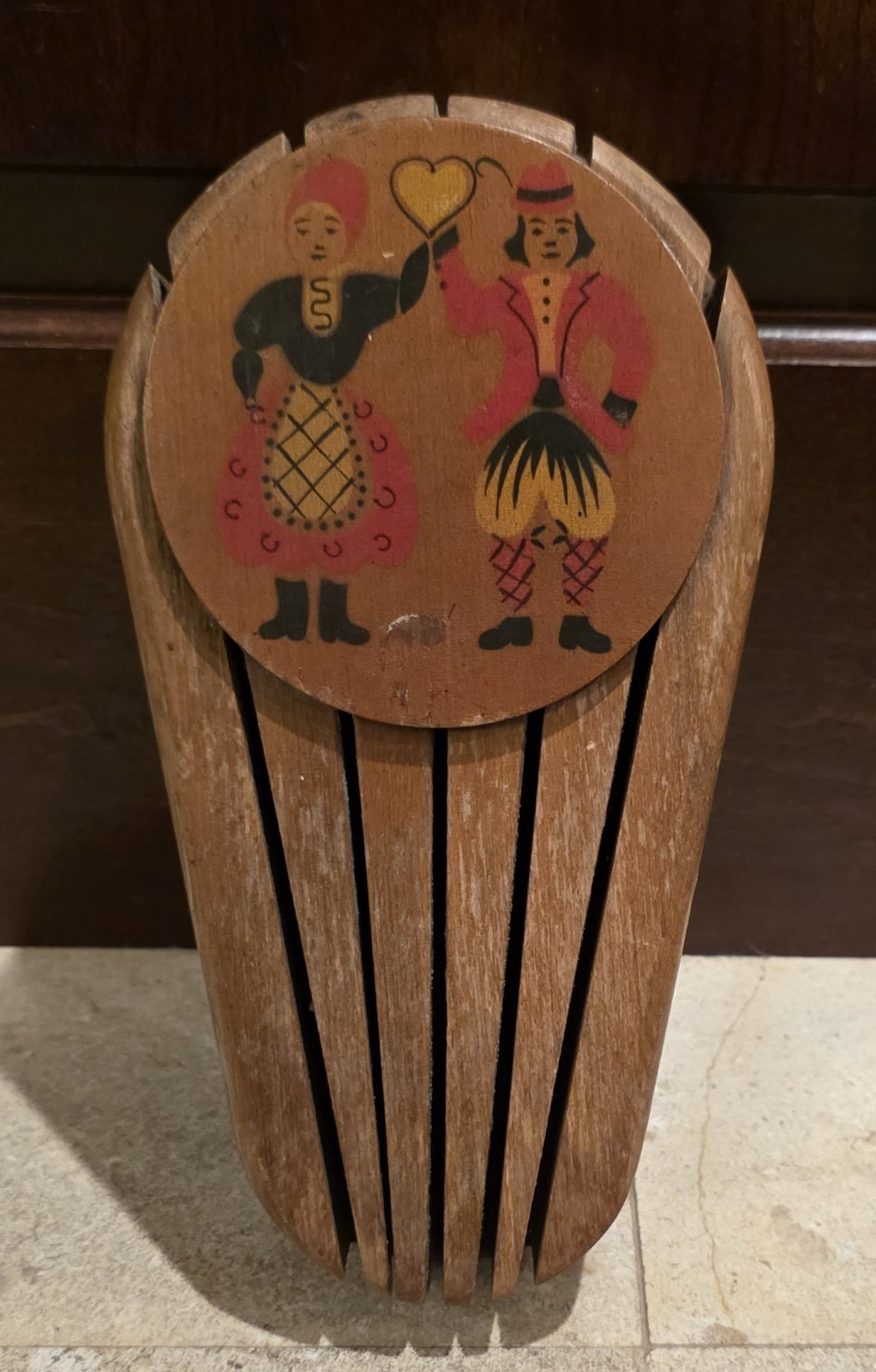 Vtg Wood Knife Block Cutlery Holder Country Wall Folk Art couple Yugoslavia