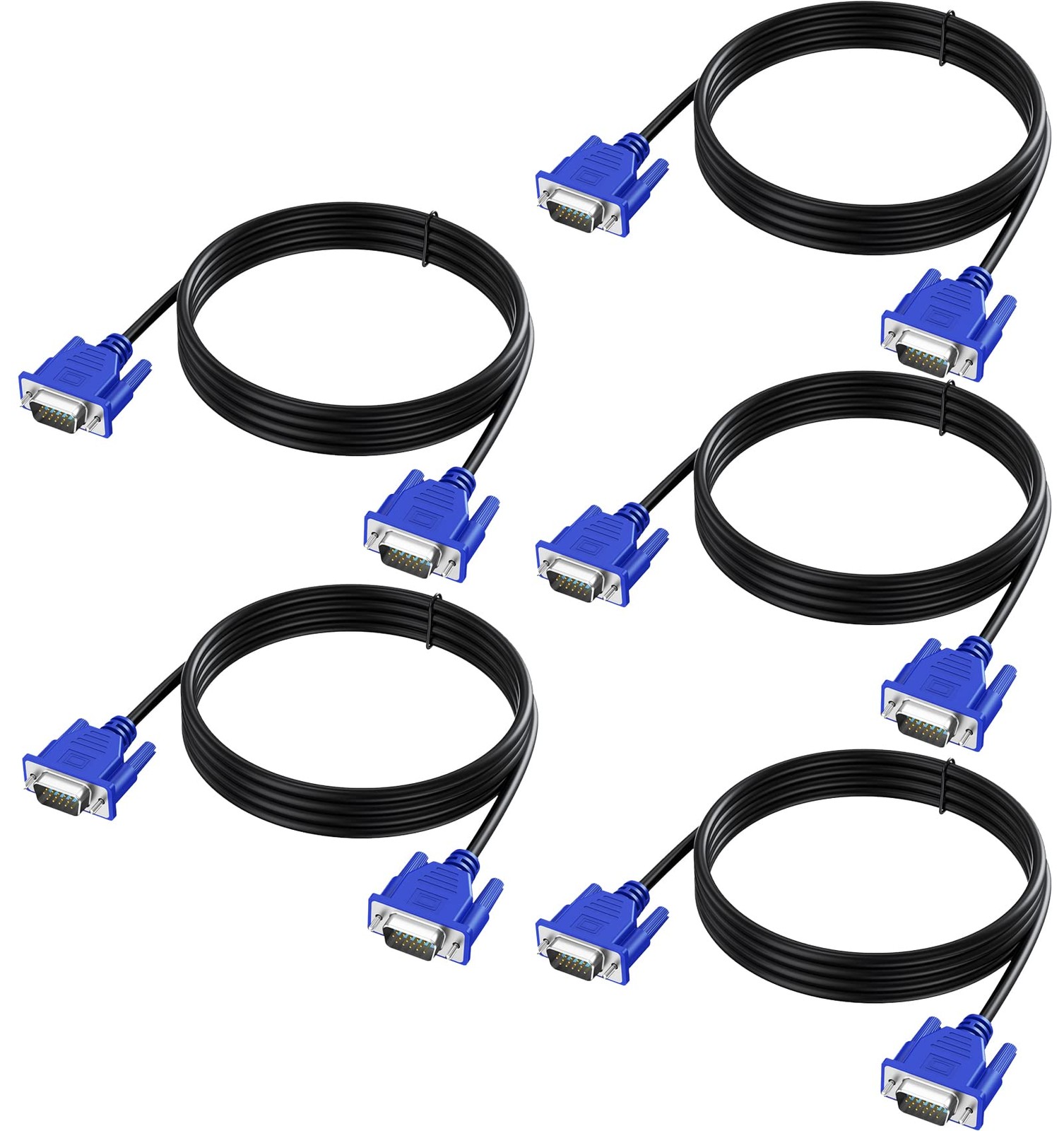 5 PCS VGA Cable 5 Feet Male To Male Monitor Computer Adapter Cord HD15