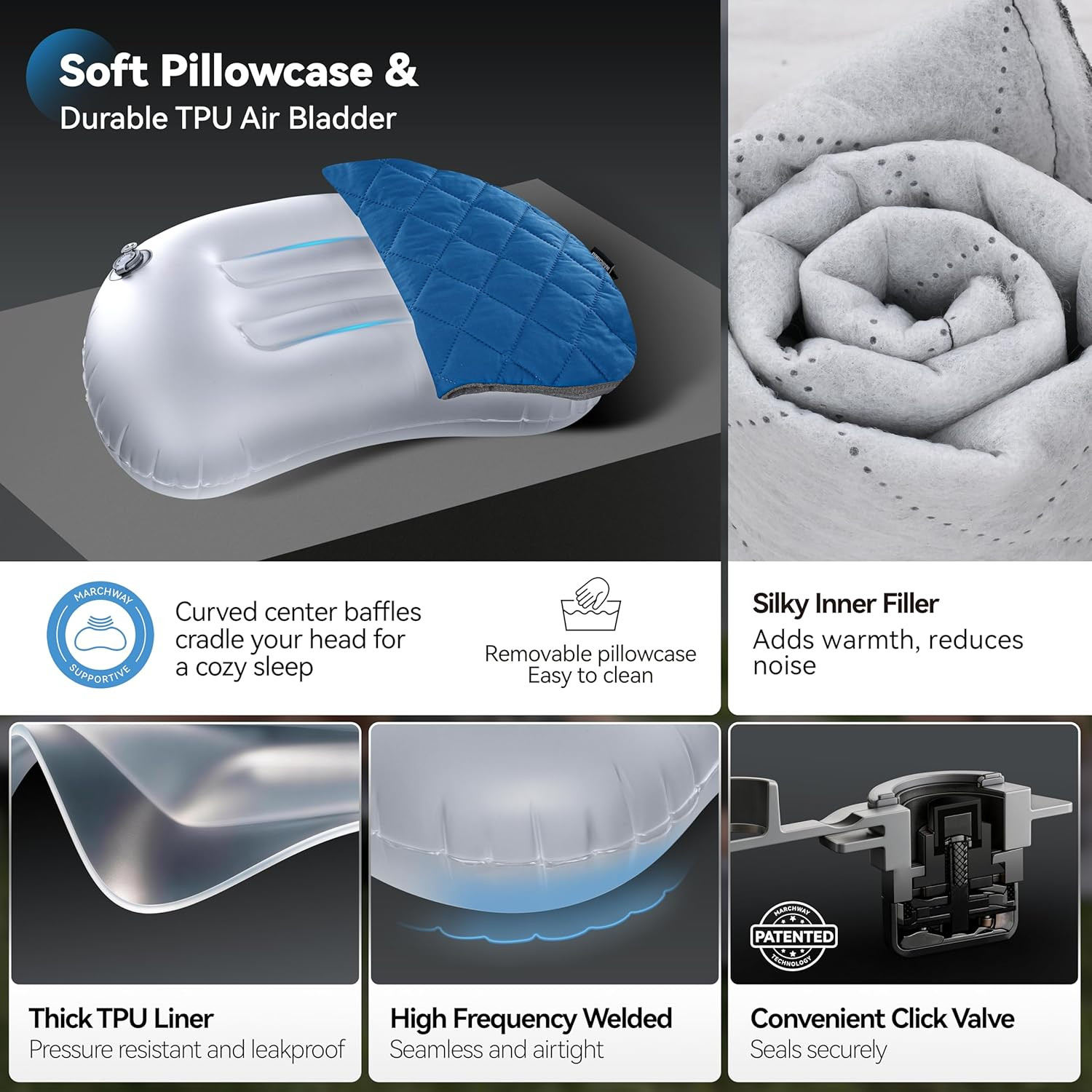 Ultralight Inflatable Camping Pillow with Soft Washable Cover, Compact Compre...