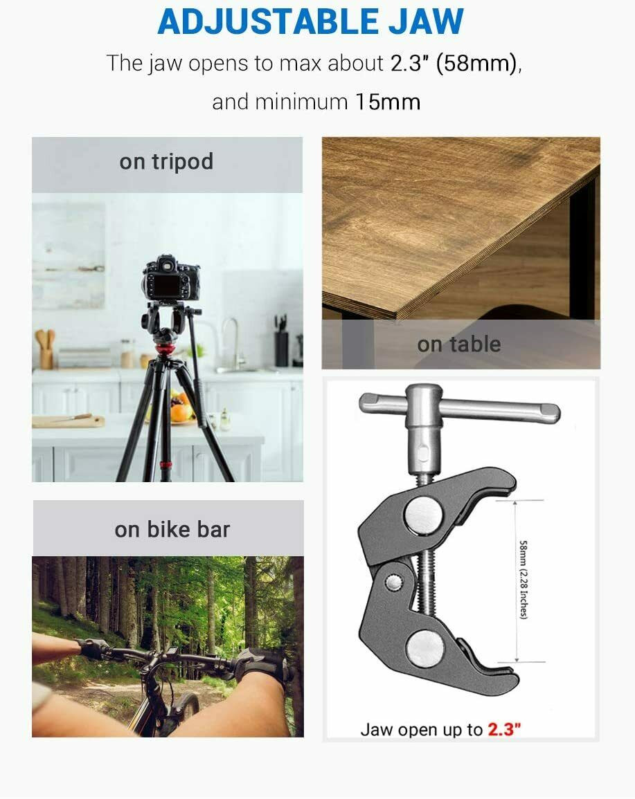 SmallRig Super Clamp Mount Adjustable Camera Mount Clamp w/ 1/4" Screw Ball Head