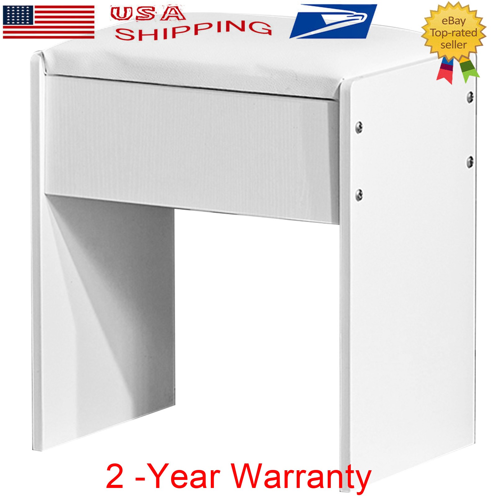 White Dresser Makeup Stool PU Padded Cushion Rest Seat Square Pouffe Stool