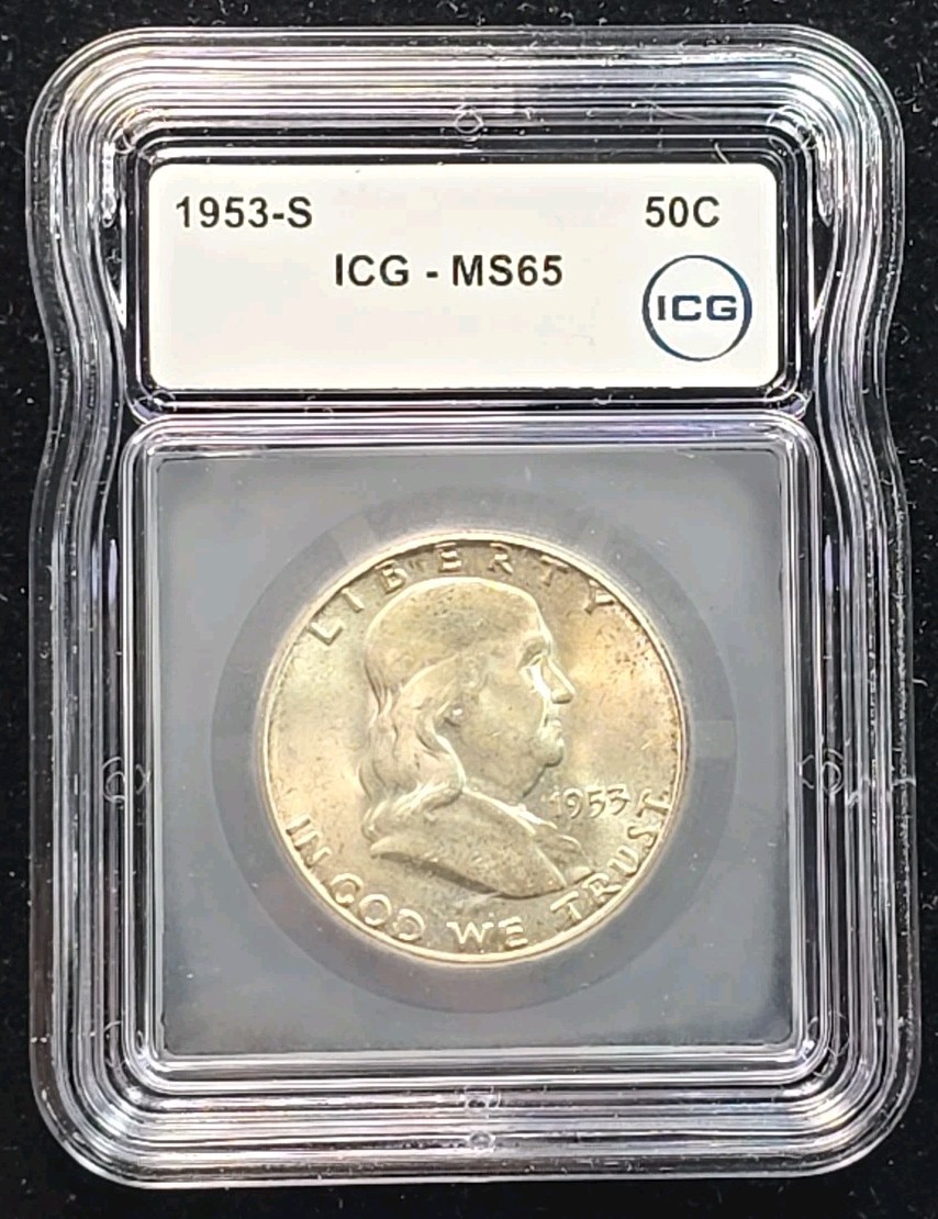 1953-S Franklin Silver Half Dollar ICG MS65