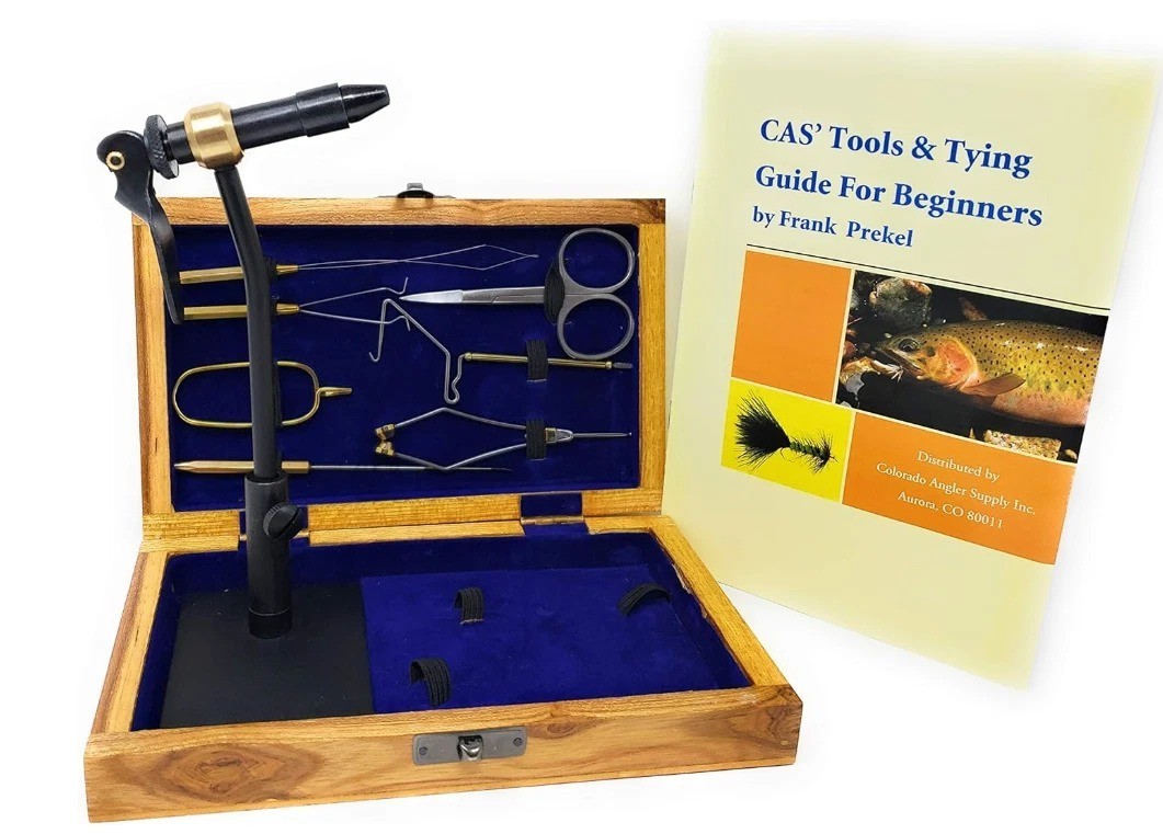 Fly Tying Tool Kit With Wooden Case Vise And 7 Tools For Beginners And Pros