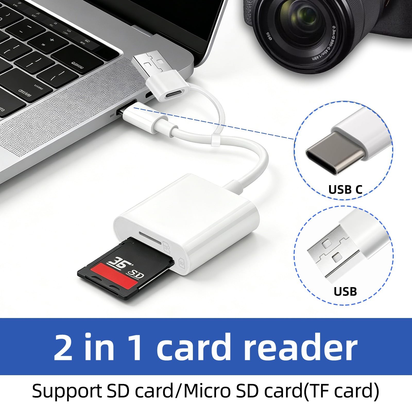USB C SD Card Reader, USB SD Card Reader, Supports SD and Micro SD Memory Car...