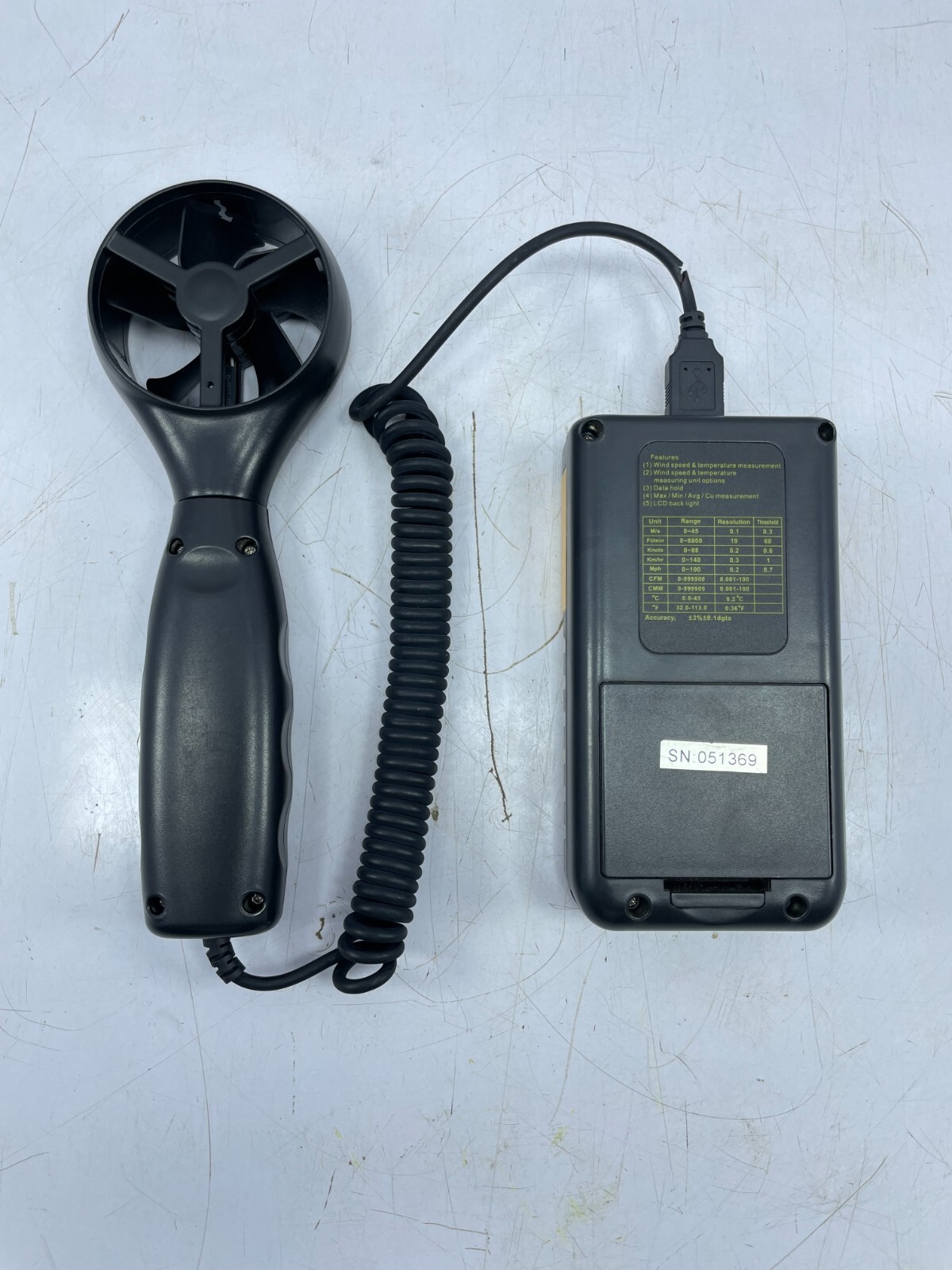 Tecman Model TD826 Digital Anemometer Air Flow LCD Wind Speed Meter Thermometer