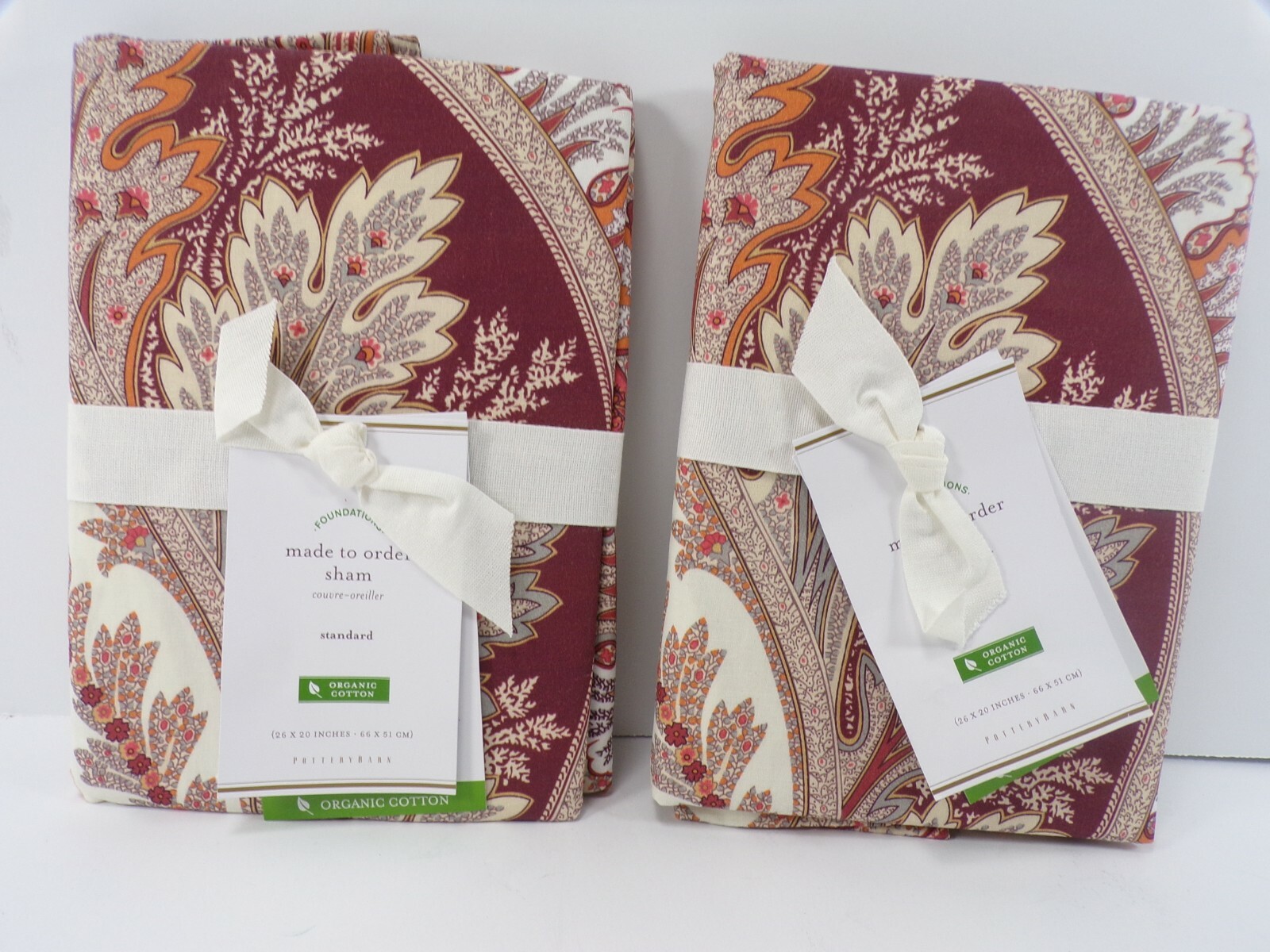 S/2 Pottery Barn Anton Paisley Organic Sham Standard Warm Multi #4881