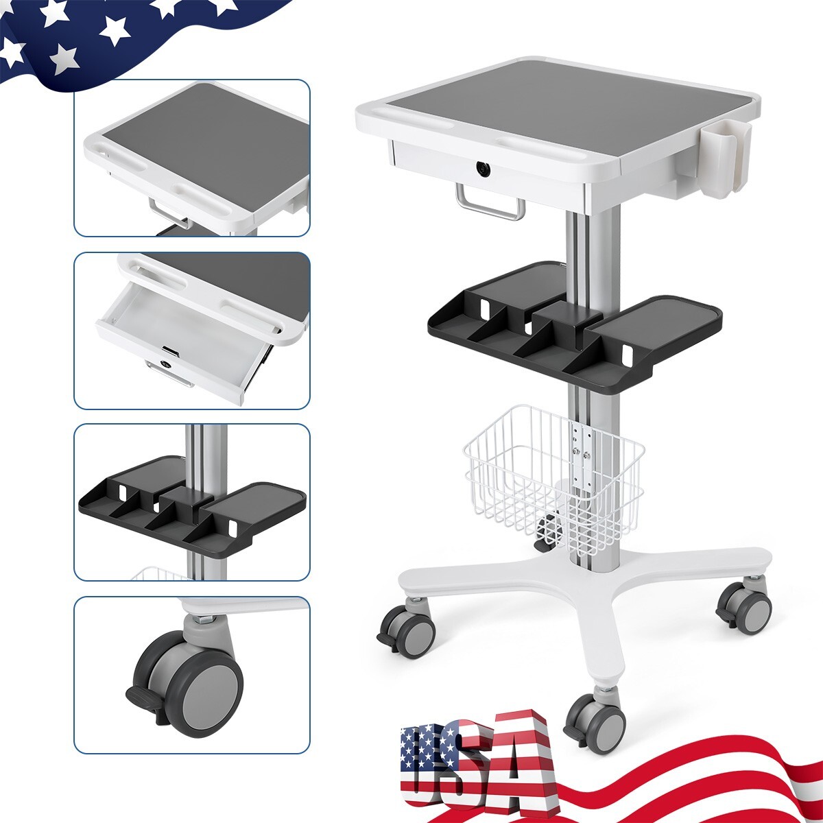 Dental Mobile Cart Medical Mouth Sweeping Trolley Endo Root Canal Equipment