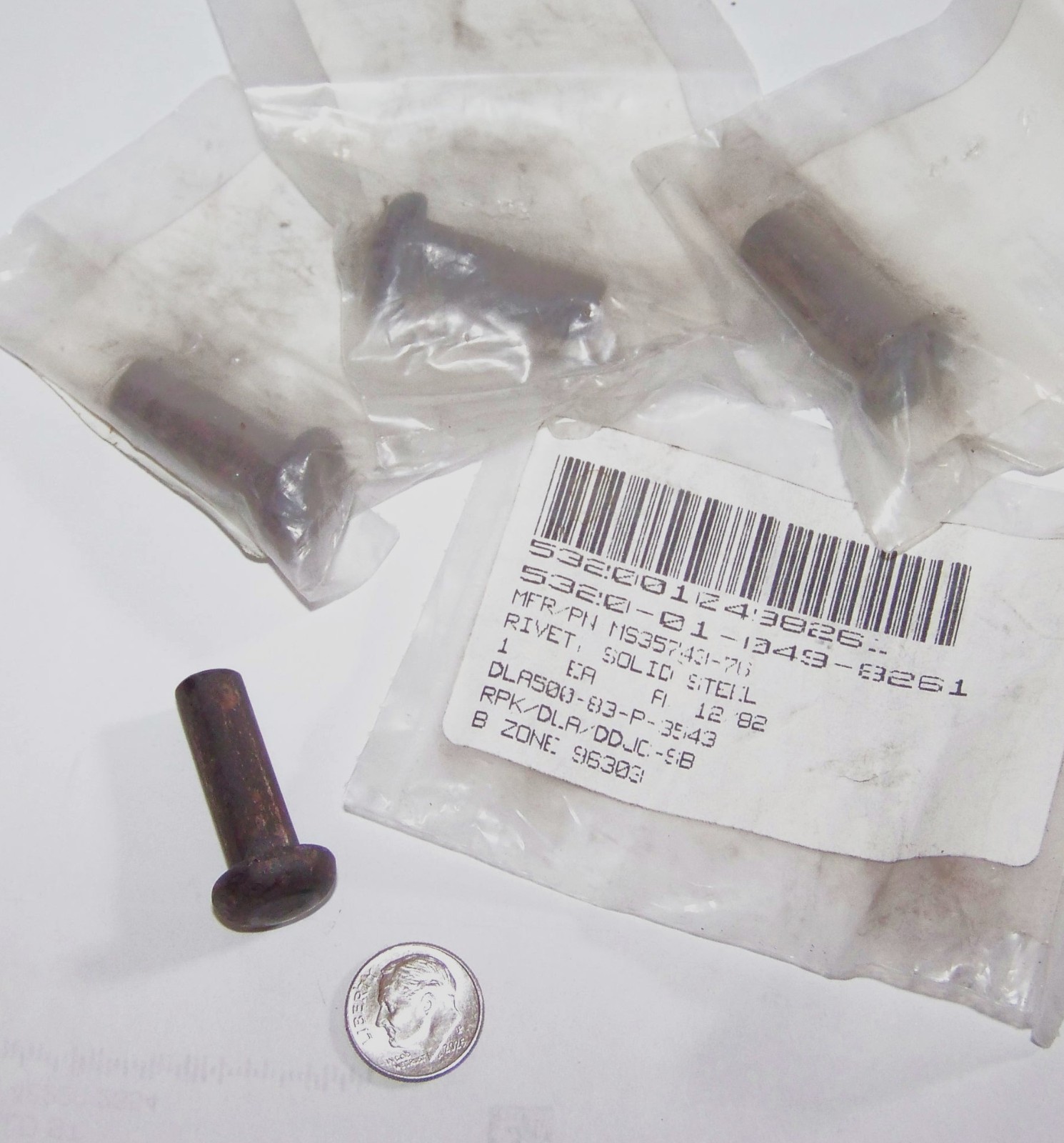 4  M35A2 M44A2 FRAME SOLID PAN RIVET MS35743-76 1.345" OAL 1.143 L .368"D .650"D