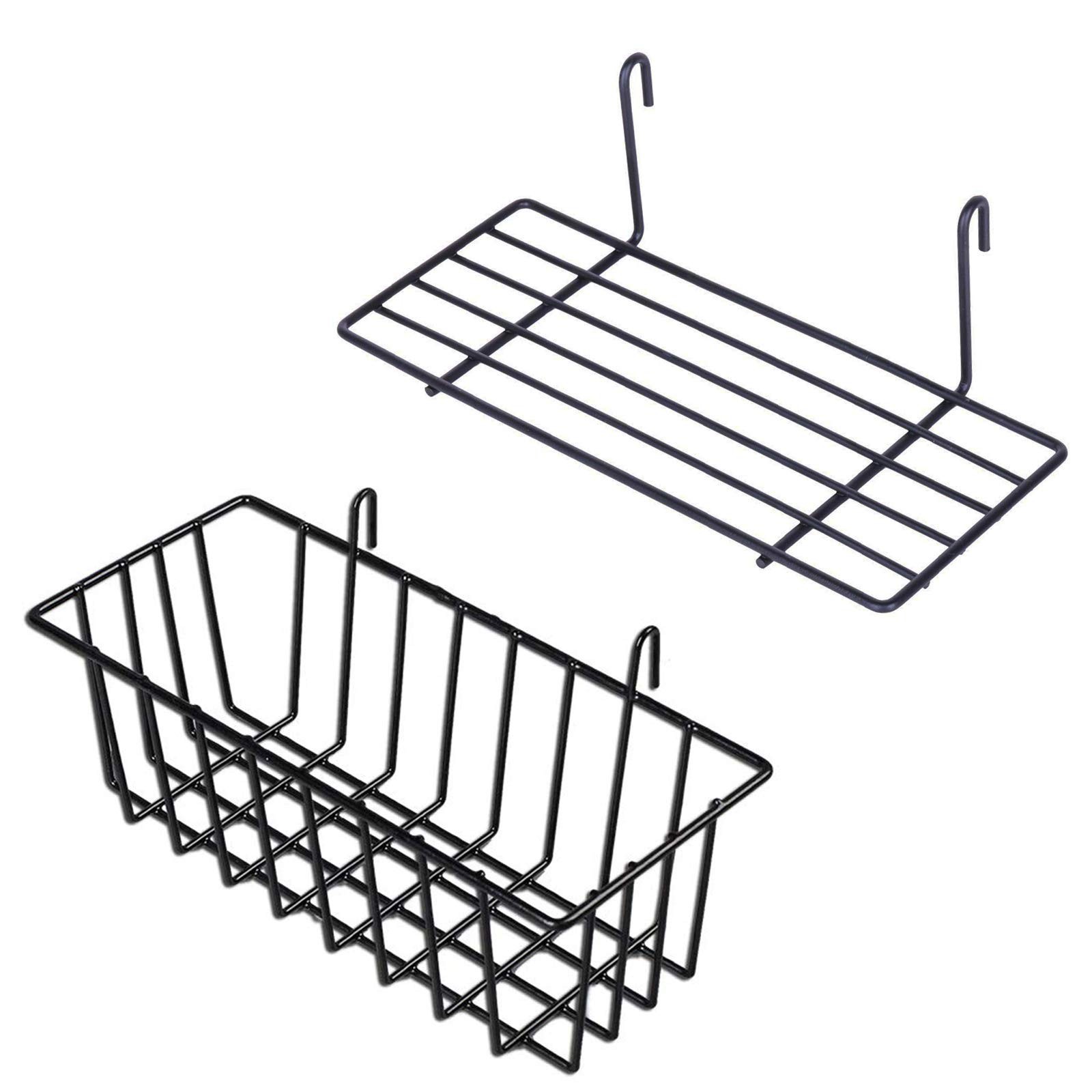 Grid Wall Basket Wall Grid Panel Accessories Wire Straight Shelf with Hook Or...