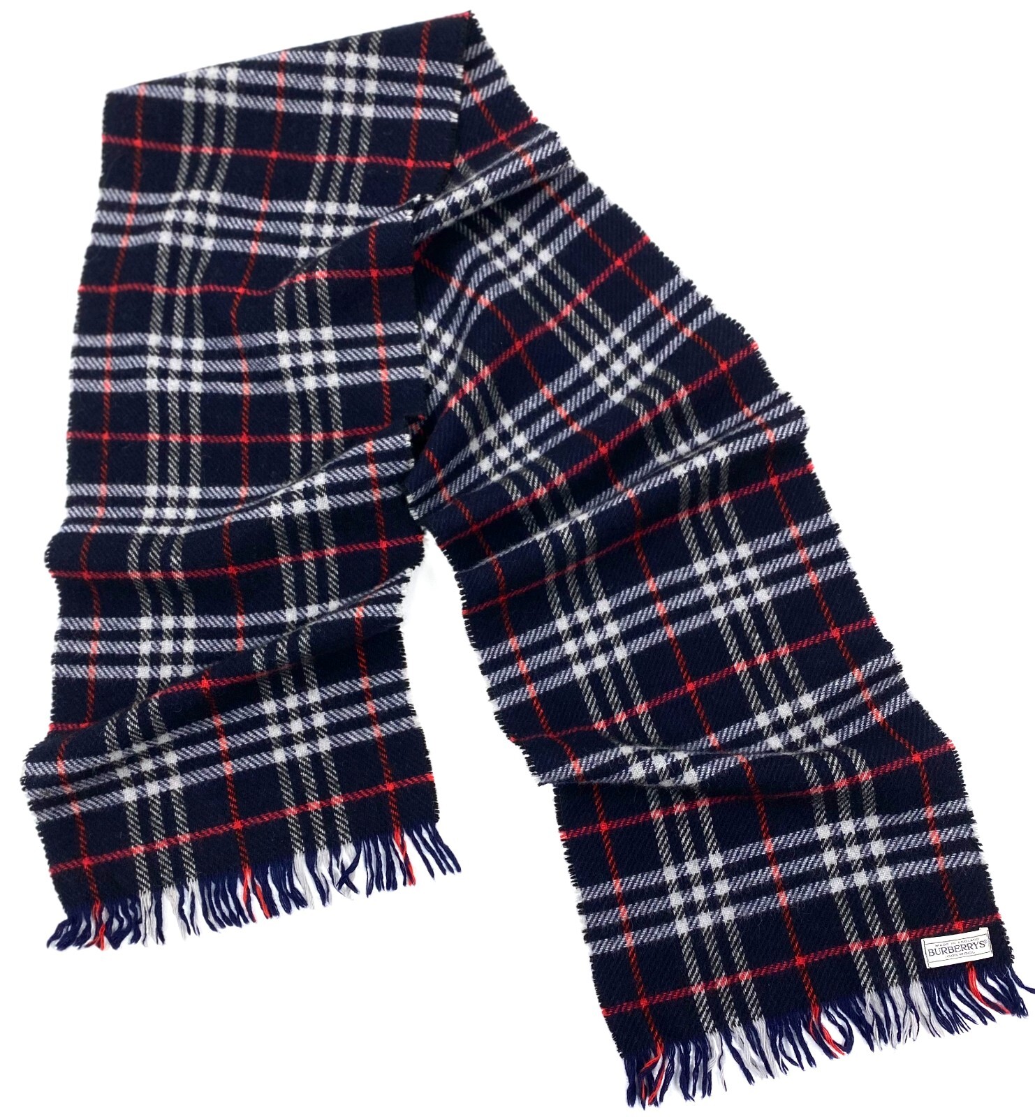 Vintage Unisex BURBERRY London Blue Wool Nova Check Scarf Big 157x26