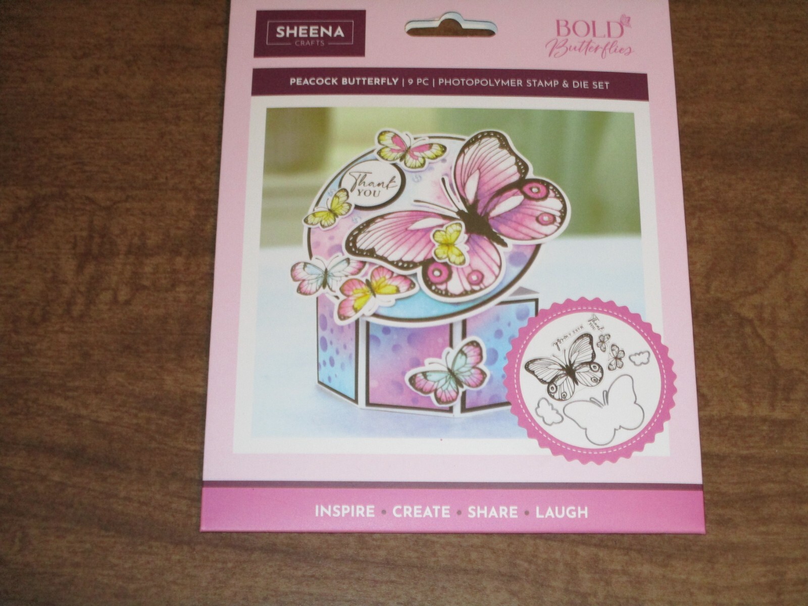 CRAFTERS COMPANION PHOTOPOLYMER STAMP & DIE SET PEACOCK BUTTERFLY