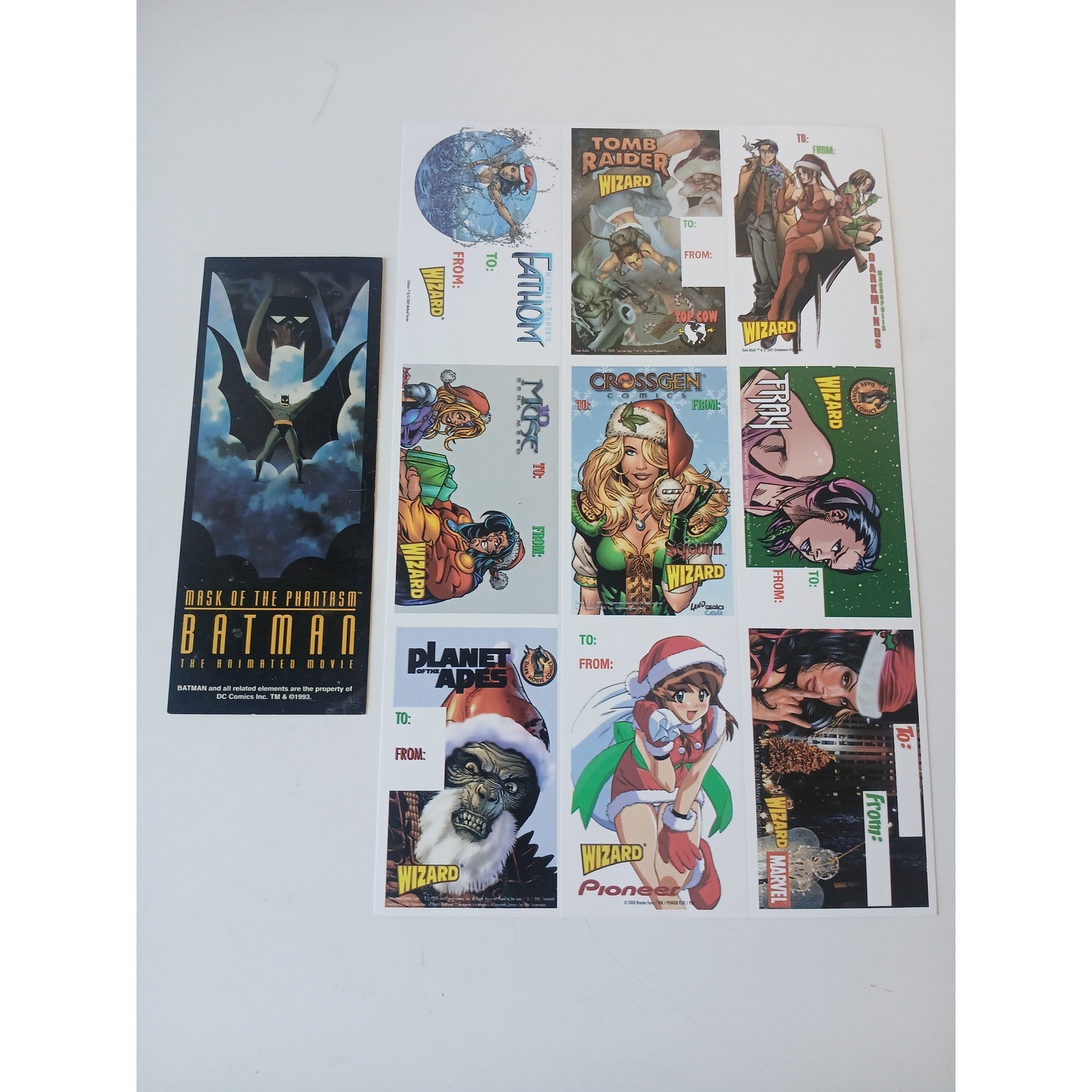 Vintage Wizard Magazine Holiday Gift Tags & 93' Batman Mask of Phantasm Bookmark