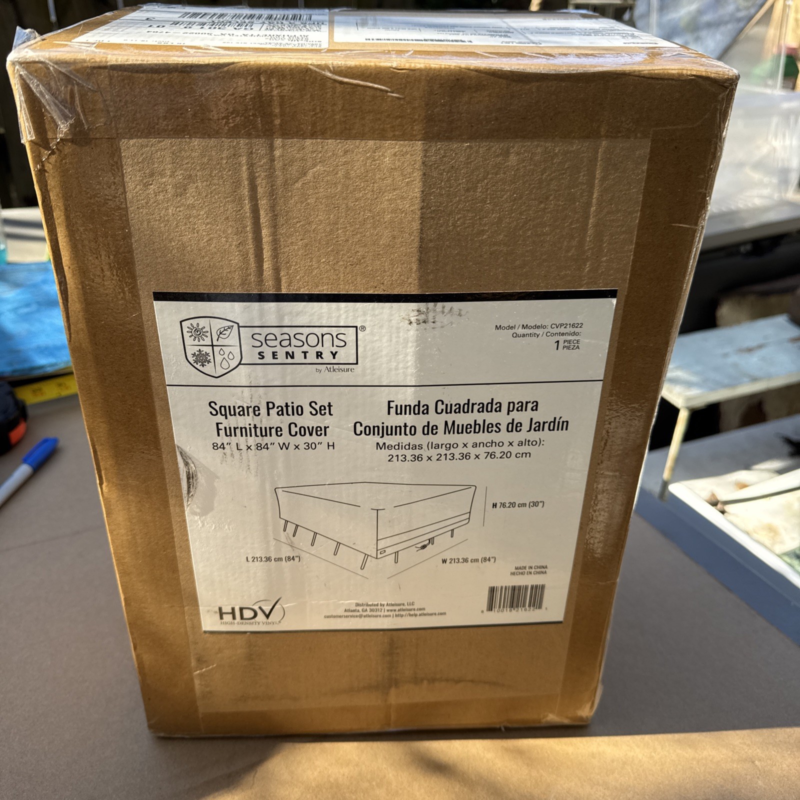Seasons Sentry Patio Square Furniture Cover 84" L x 84" W x 30" H Beige CVP21622