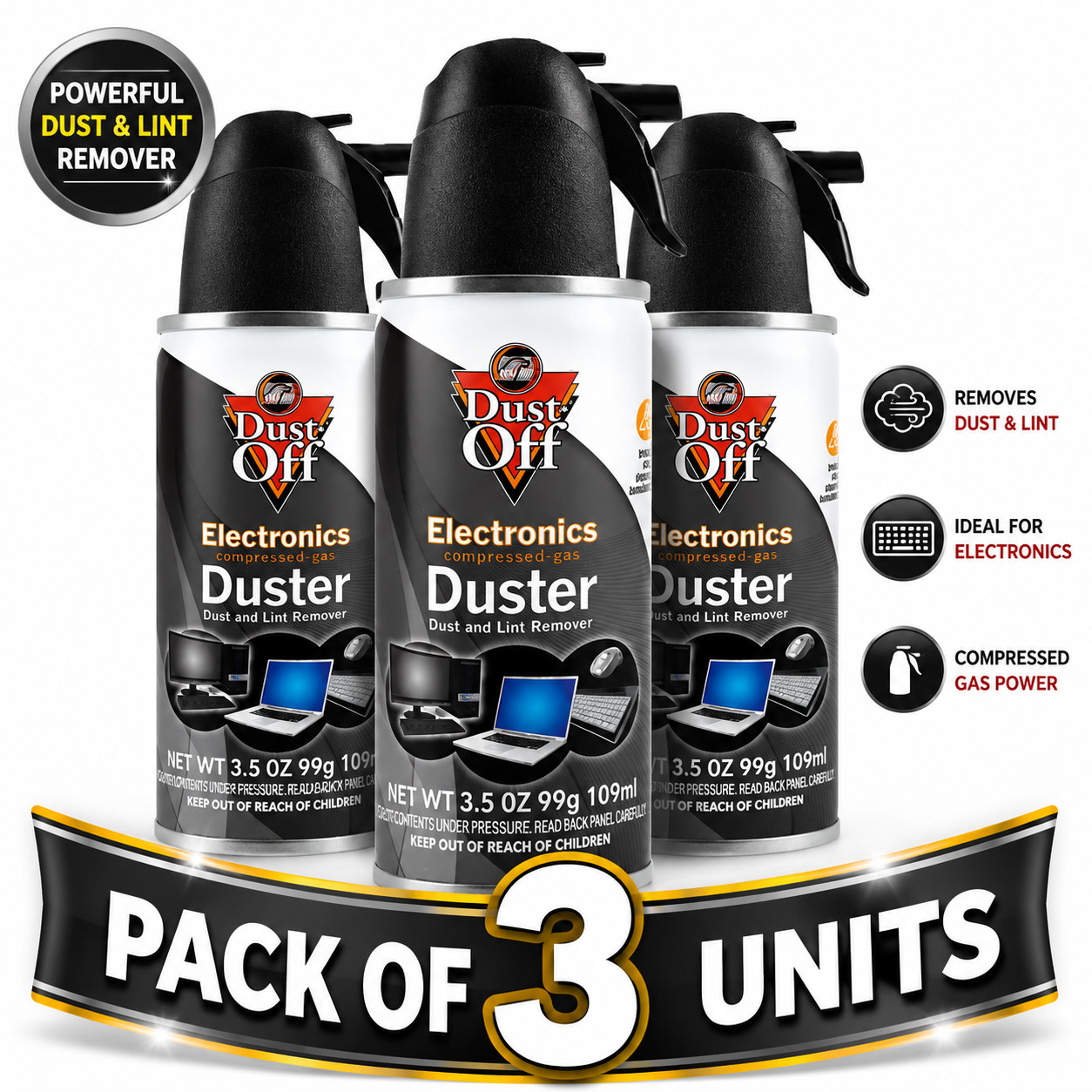 3 Pack Falcon Dust-Off Air Duster Compressed Gas Cleaner for Electronics