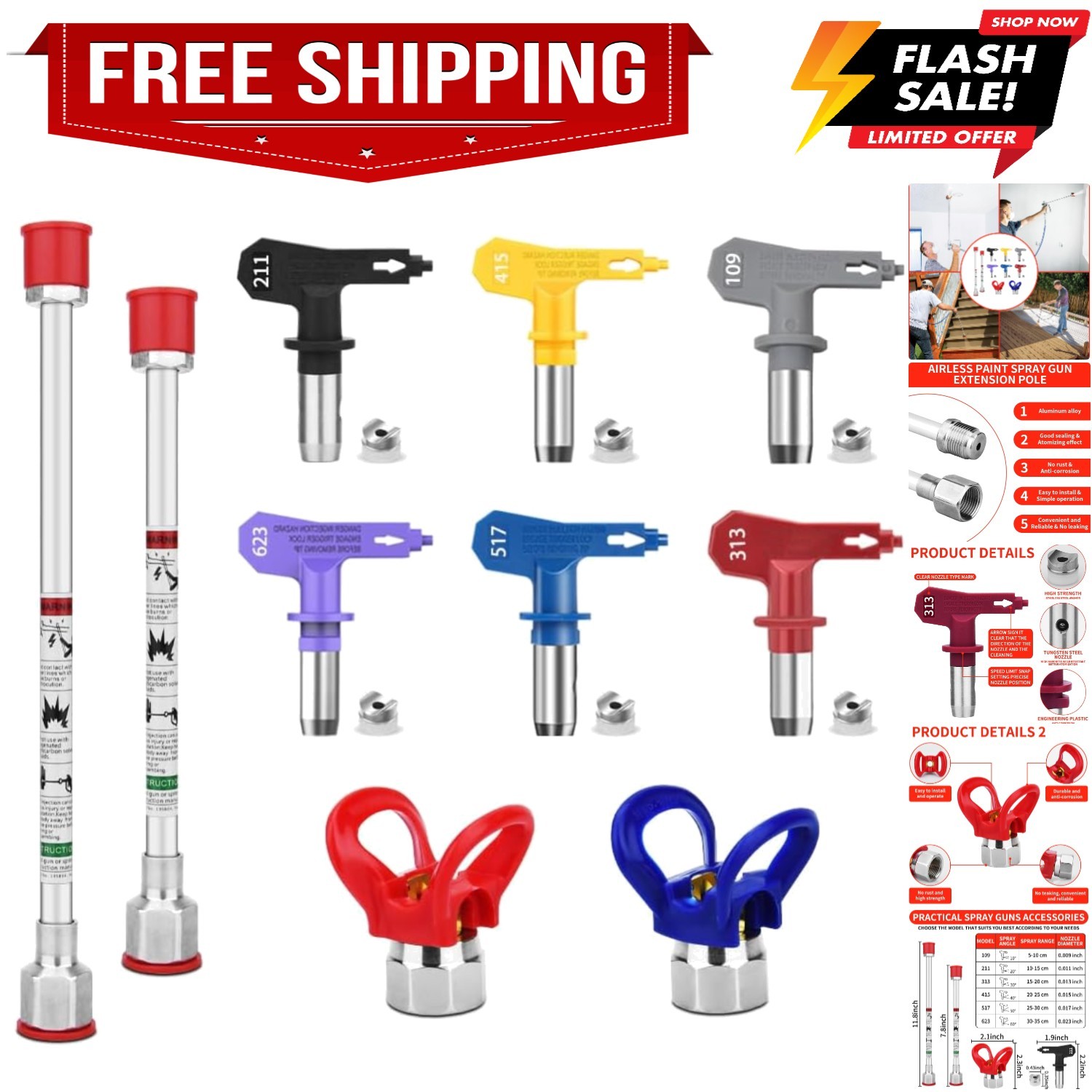 10 Pieces Airless Paint Sprayer Gun Accessory Set Equipped with 2 Extension r...