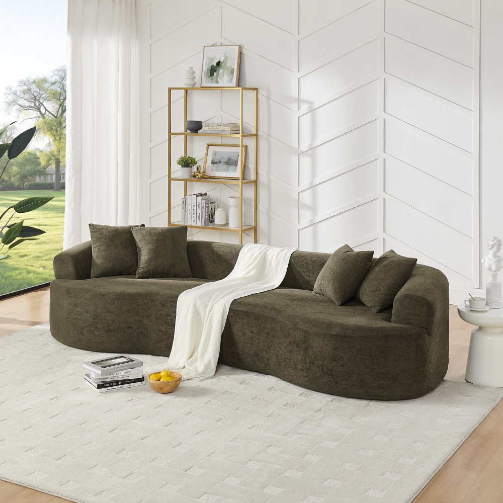 4-Seater Chenille Sofa Set, Modern Curved Couch, Soft, No Assembly