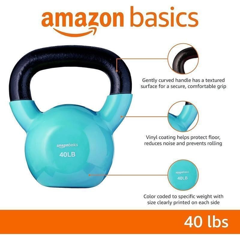 40lb Kettlebell Solid Cast Iron Vinyl Coating Strength Training Fitness Exercise