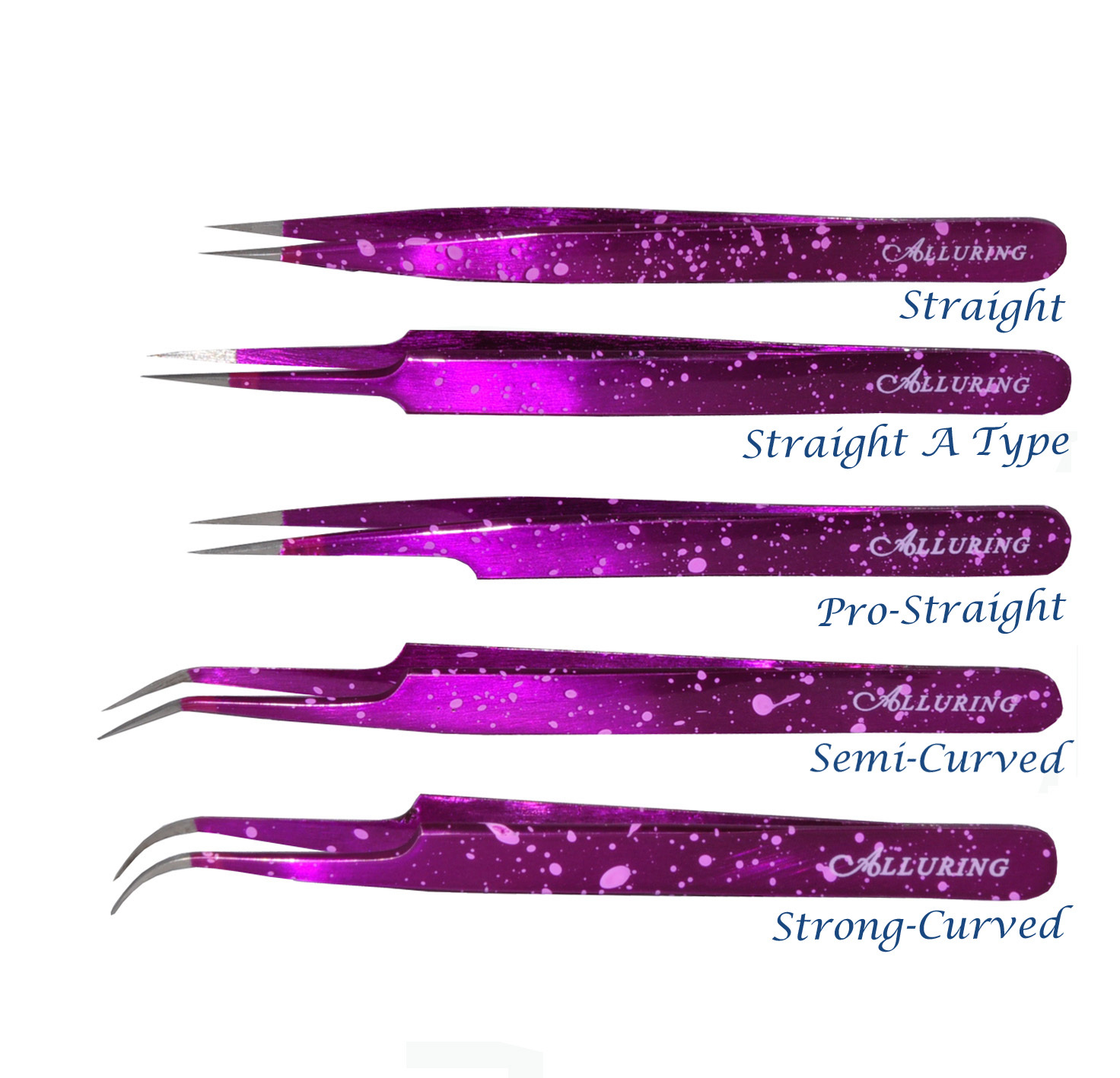Eyelash Extension Speckled Purple Straight or Curved Tweezers - Pick set of 2