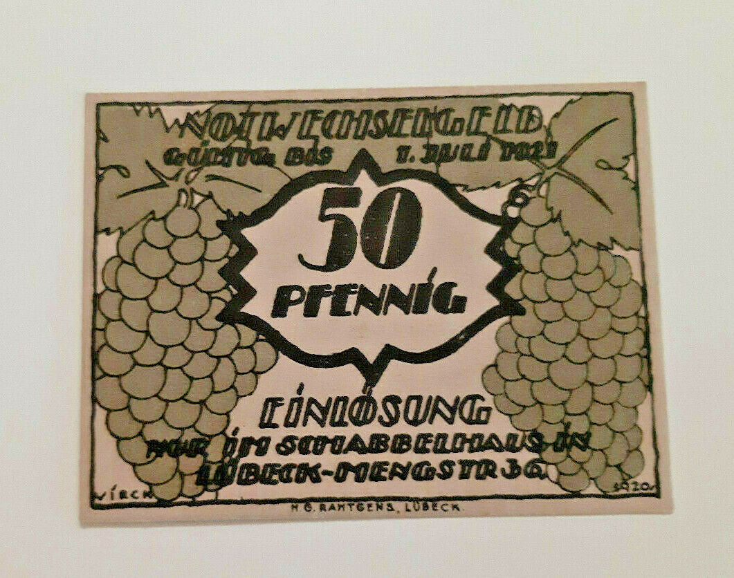 LÜBECK SCHABBELHAUS NOTGELD 50 PFENNIG 1920 EMERGENCY MONEY GERMANY (10106)