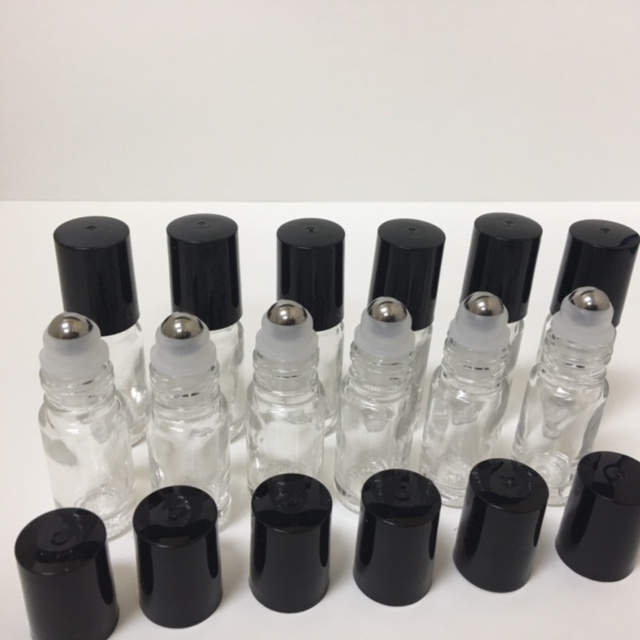 5ml StainLess Steel Metal Roller Ball Transparent Clear Glass Bottles-Set of 6