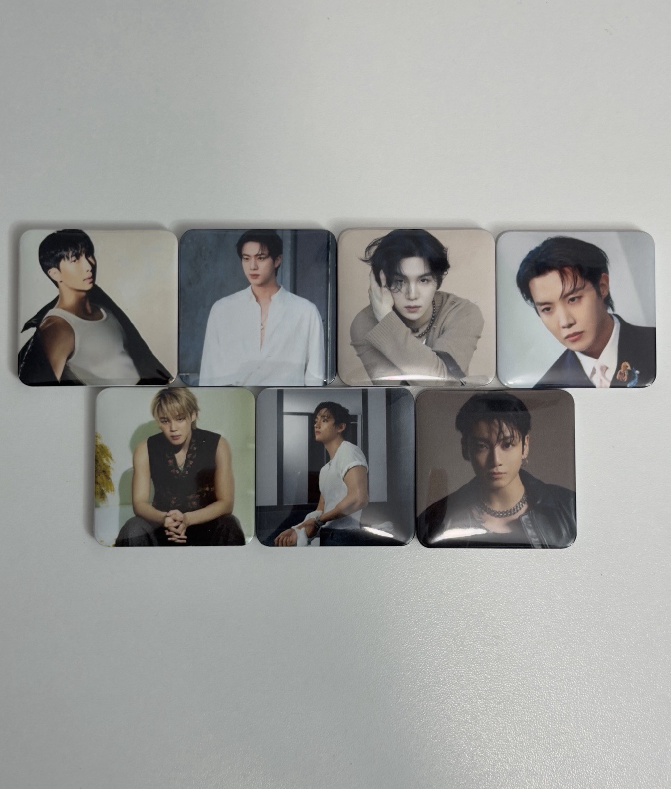BTS Magnets ~ OT7 ~ Bangtan Boys ~ Set Of 7 ~ 2x2 Magnets ~ New + BTS Stickers