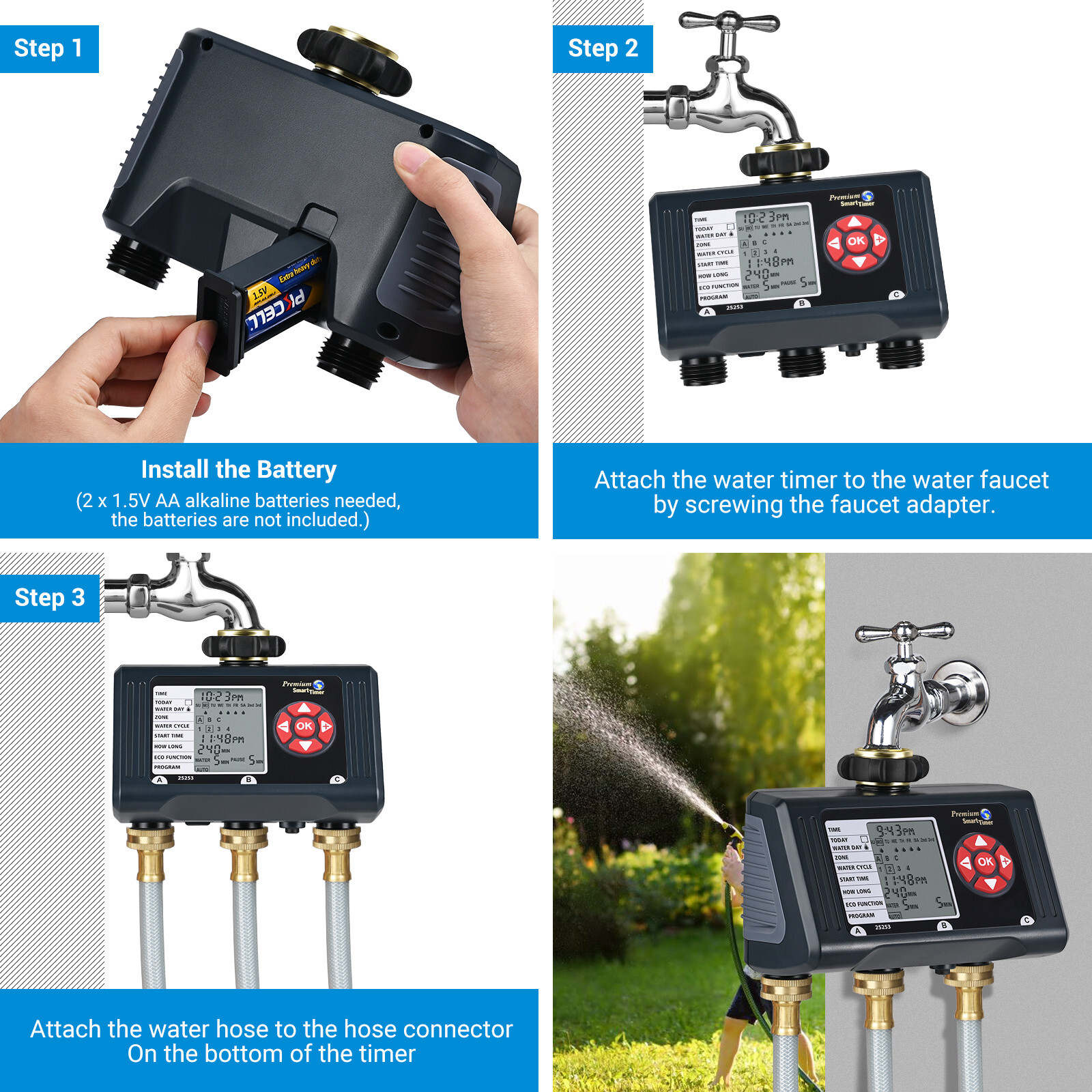 DEWENWILS Electronic 3 Zone Water Sprinkler Timer Hose Programmable Digital