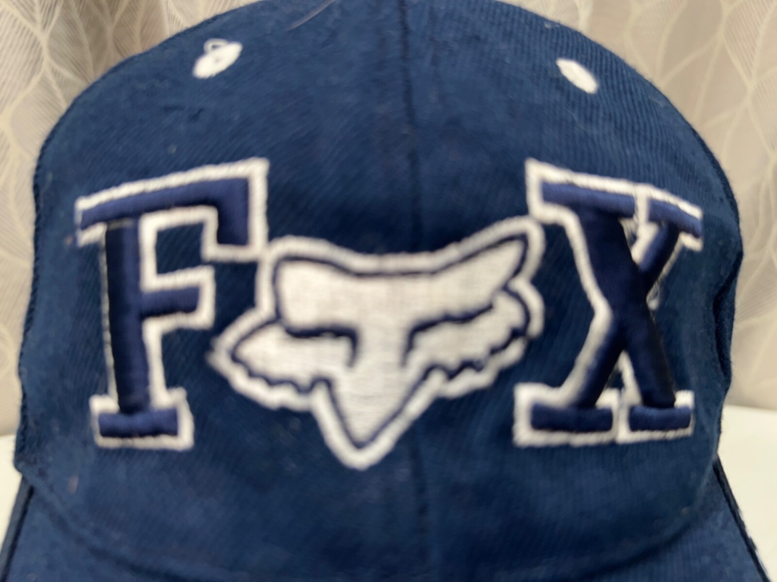 Fox Racing Logo Navy blue with White Hat Cap Hook Loop Good Condition