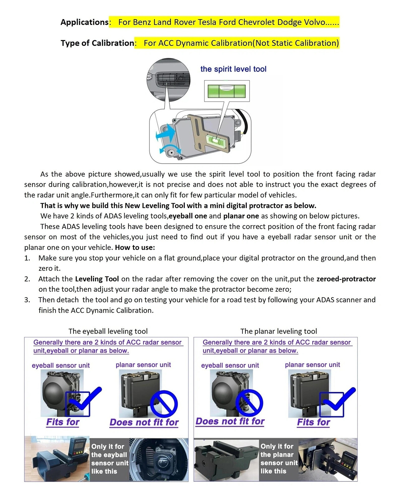 US STOCK ADAS Calibration Dynamic Angle Leveling ACC Radar Sensor Tool